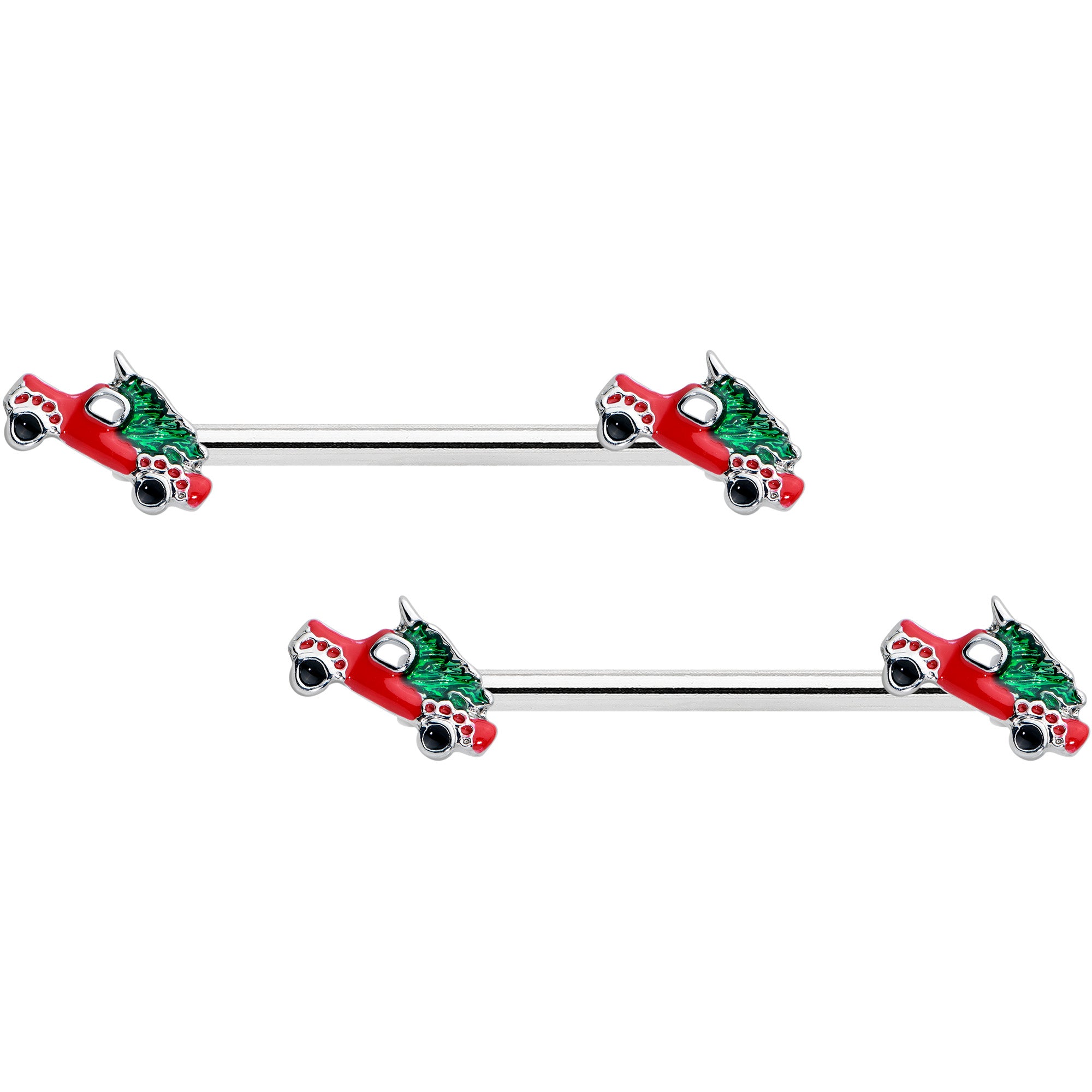 14G 9/16 Christmas Tree in a Truck Barbell Nipple Ring Set