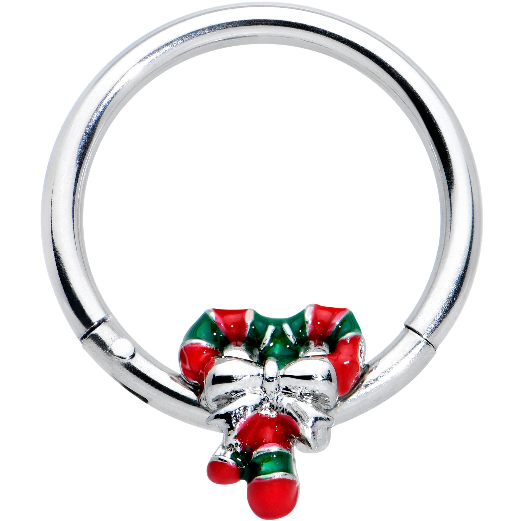 16G 3/8 Pair of Christmas Candy Canes Hinged Segment Ring