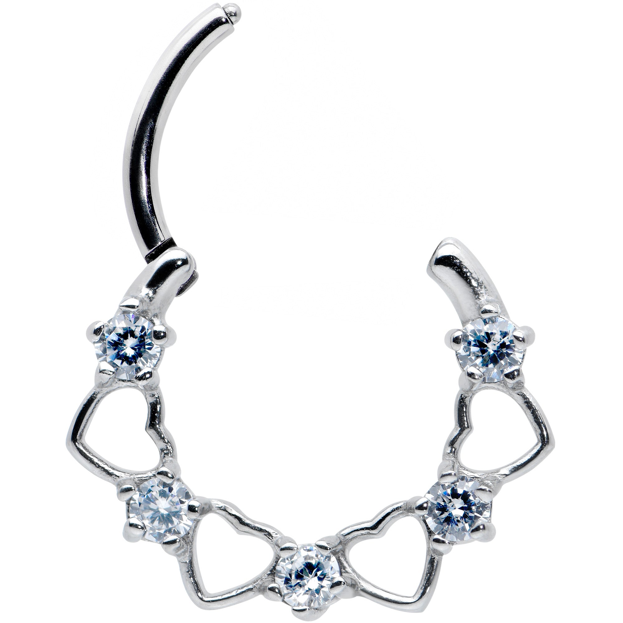 16G 3/8 Clear CZ Gem Open Heart Valentines Cartilage Clicker