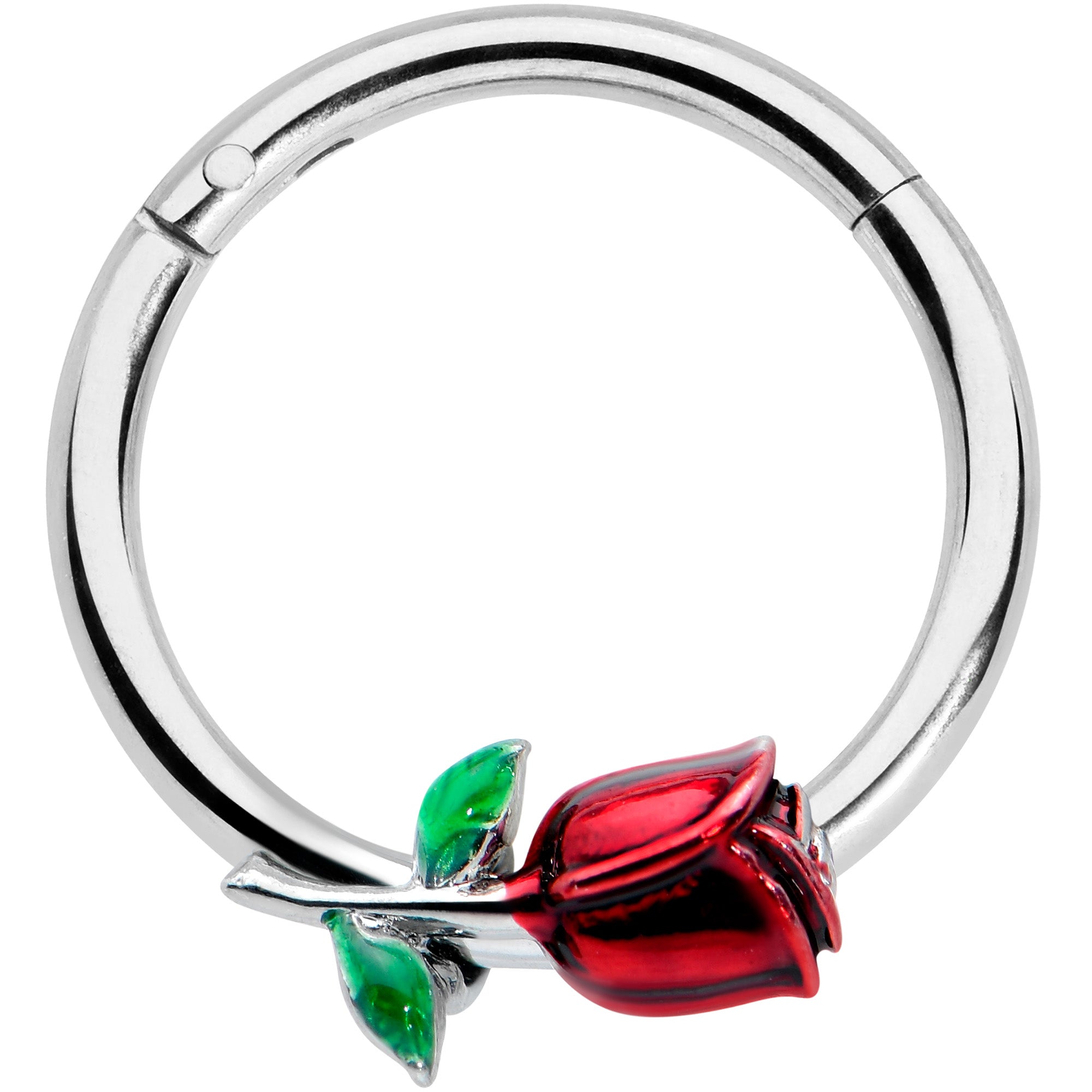 16G 3/8 Red Rose Flower Valentines Day Hinged Segment Ring