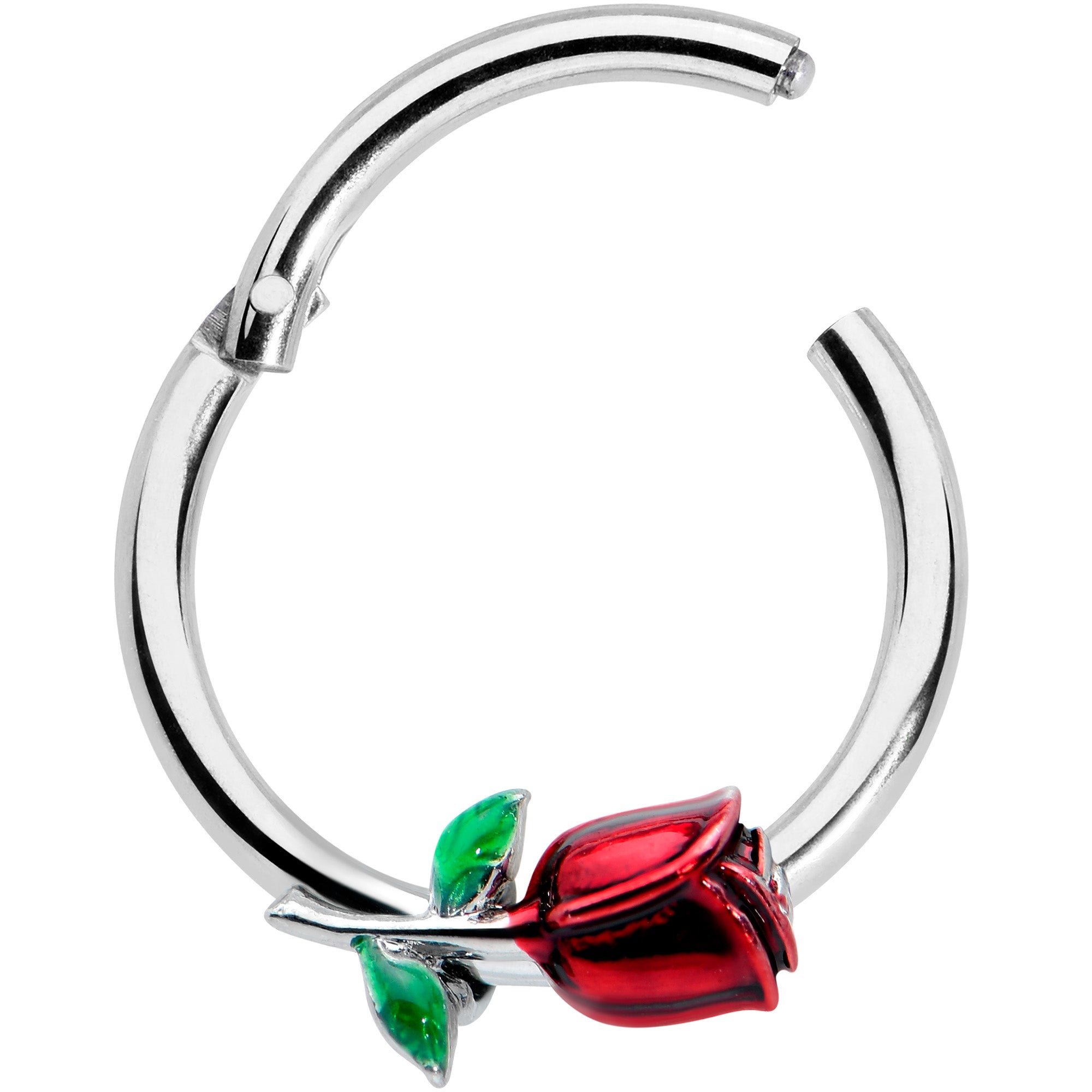 16G 3/8 Red Rose Flower Valentines Day Hinged Segment Ring