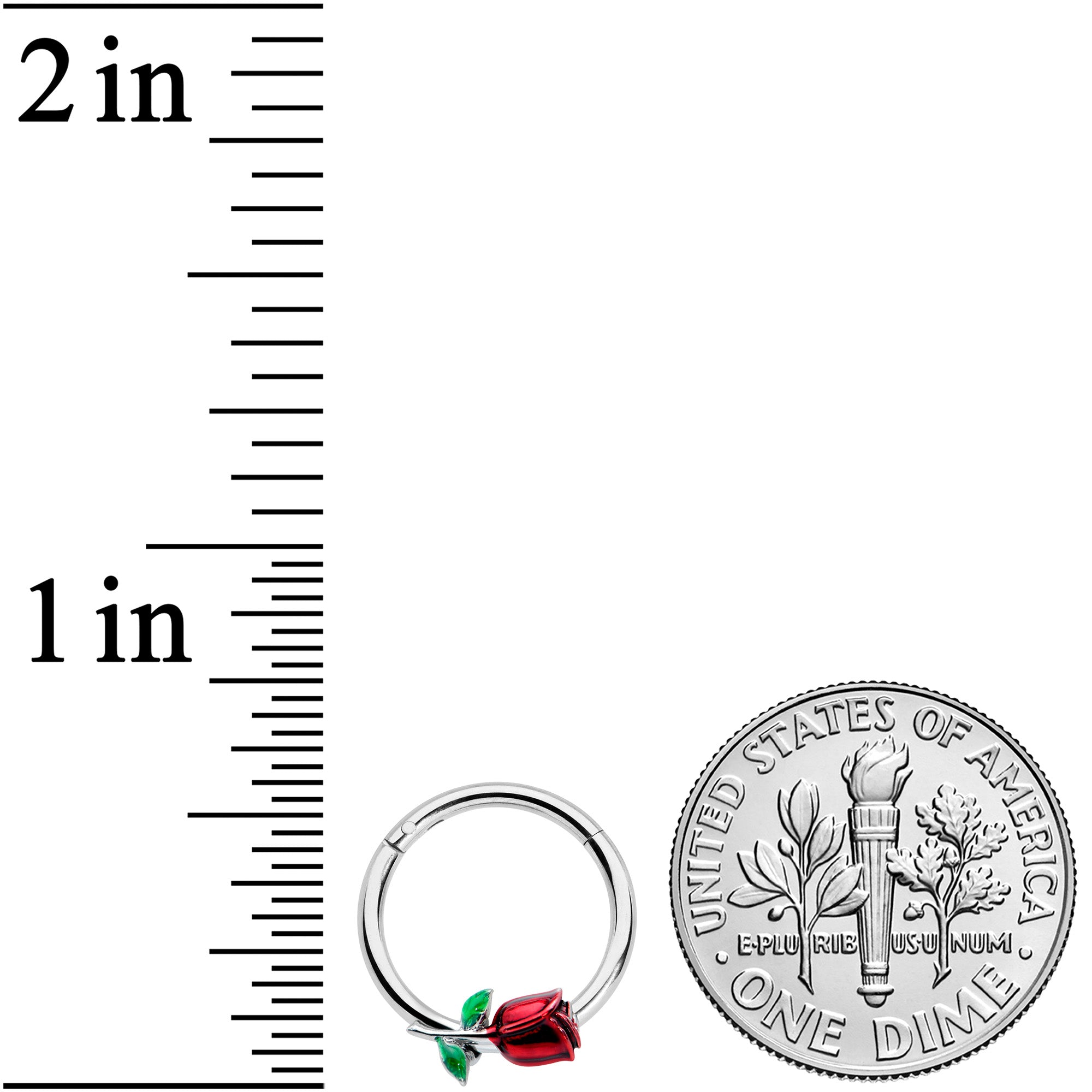 16G 3/8 Red Rose Flower Valentines Day Hinged Segment Ring