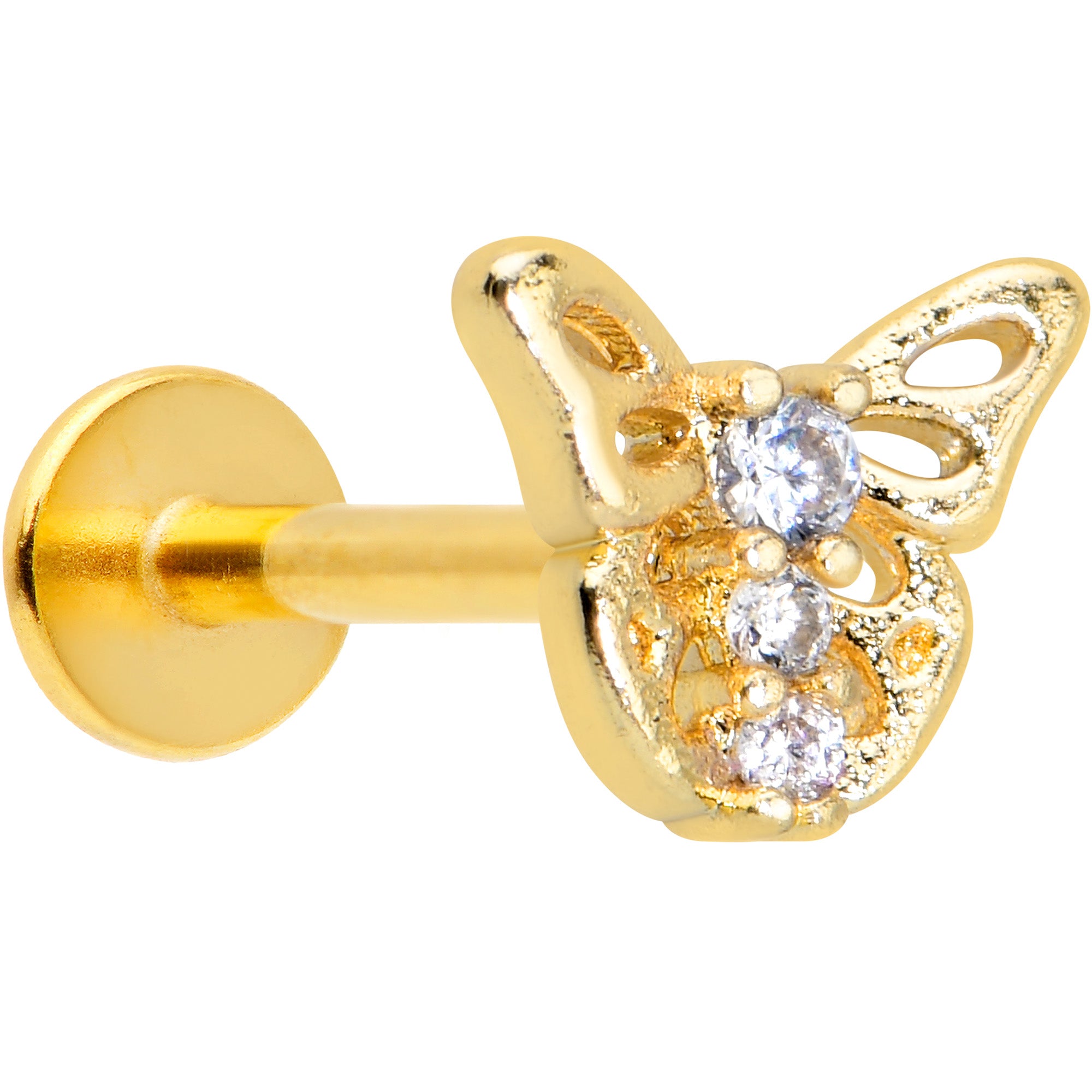 16G 5/16 Clear CZ Gem Gold Tone Open Butterfly Labret Tragus
