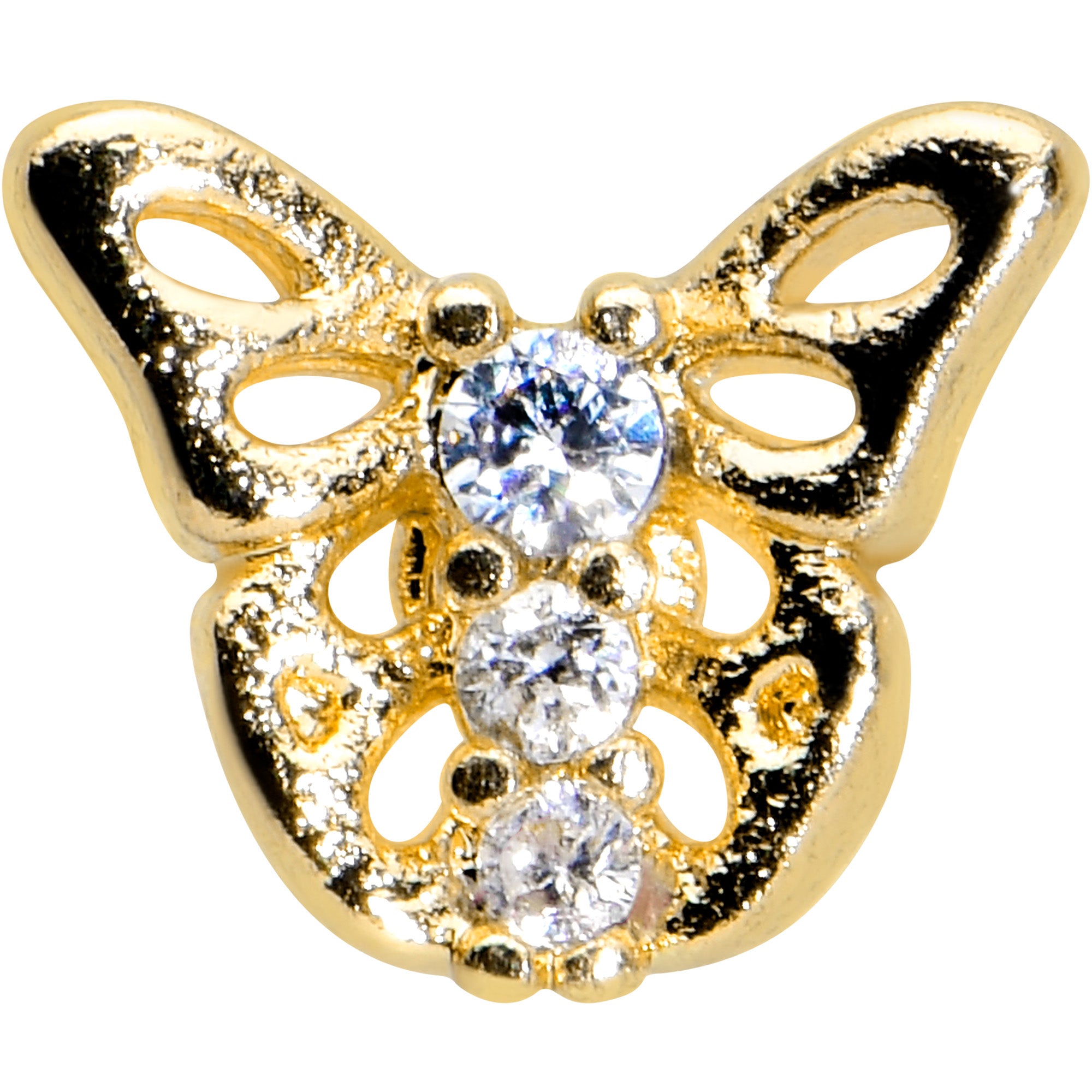 16G 5/16 Clear CZ Gem Gold Tone Open Butterfly Labret Tragus