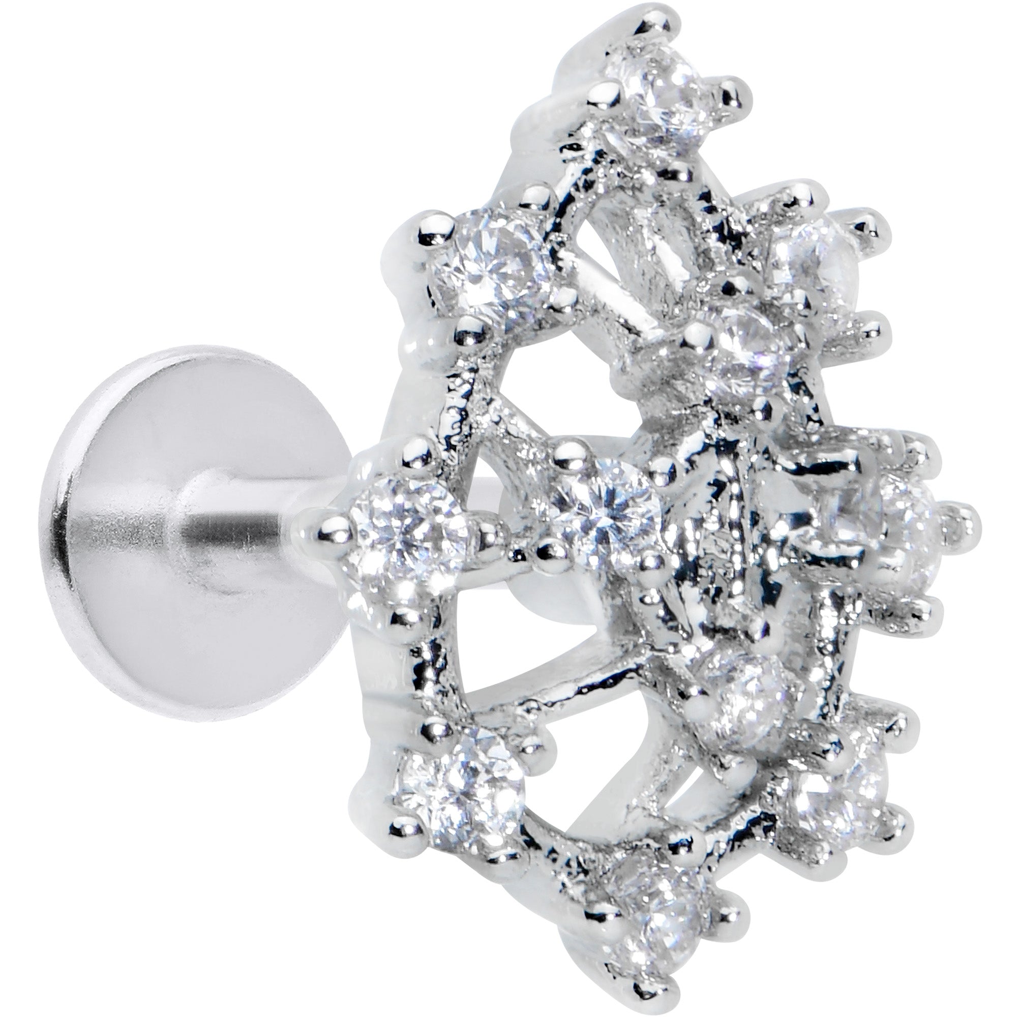 16G 1/4 Clear CZ Gem Constellation Labret Monroe Tragus