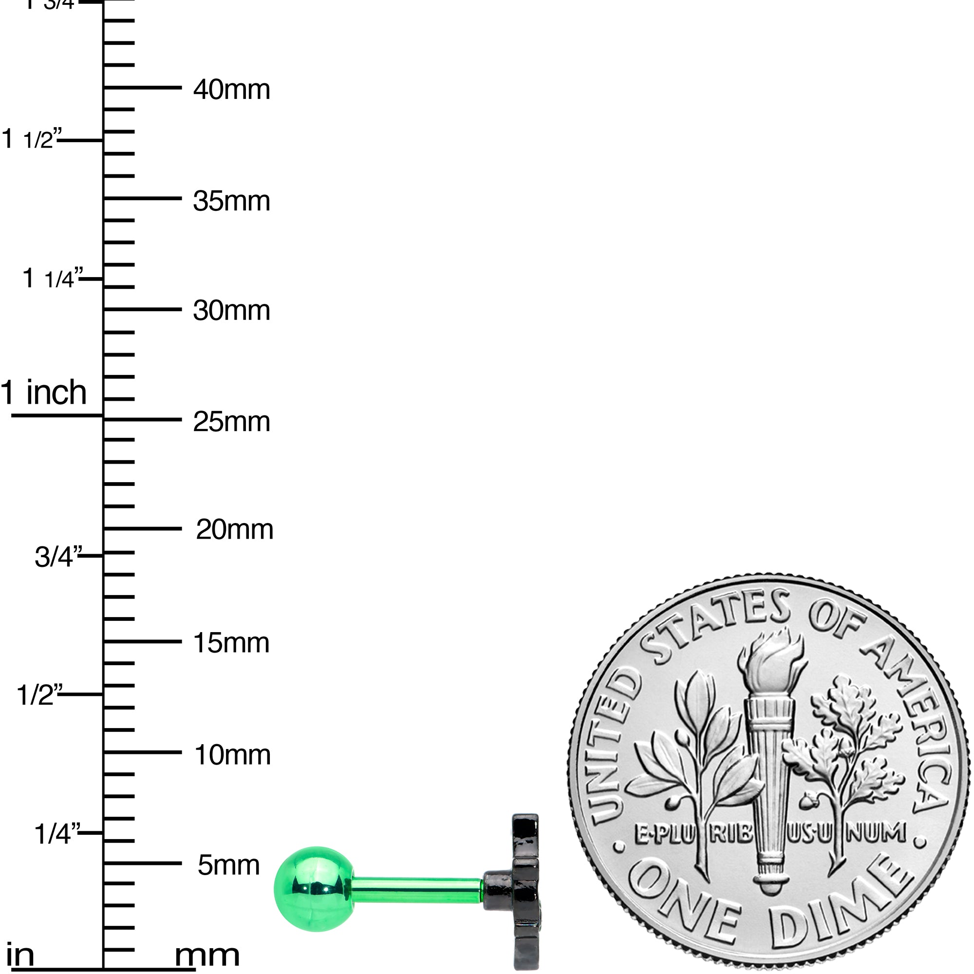 16G 1/4 Green Top Hat Skull Halloween Cartilage Tragus Earring