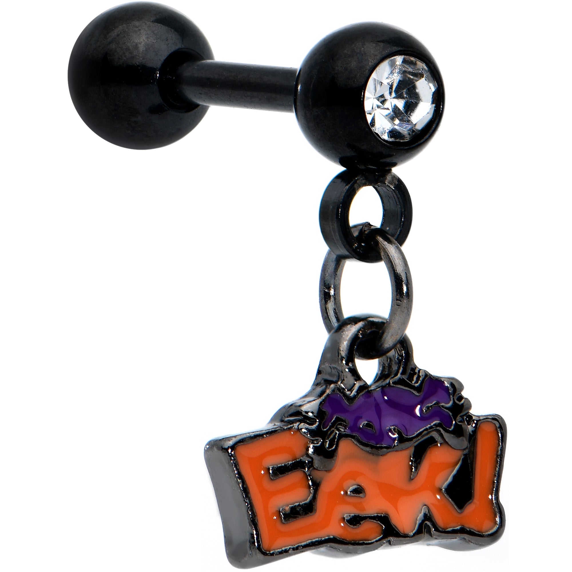 16G 1/4 Clear Gem Black Eek Spider Dangle Cartilage Earring