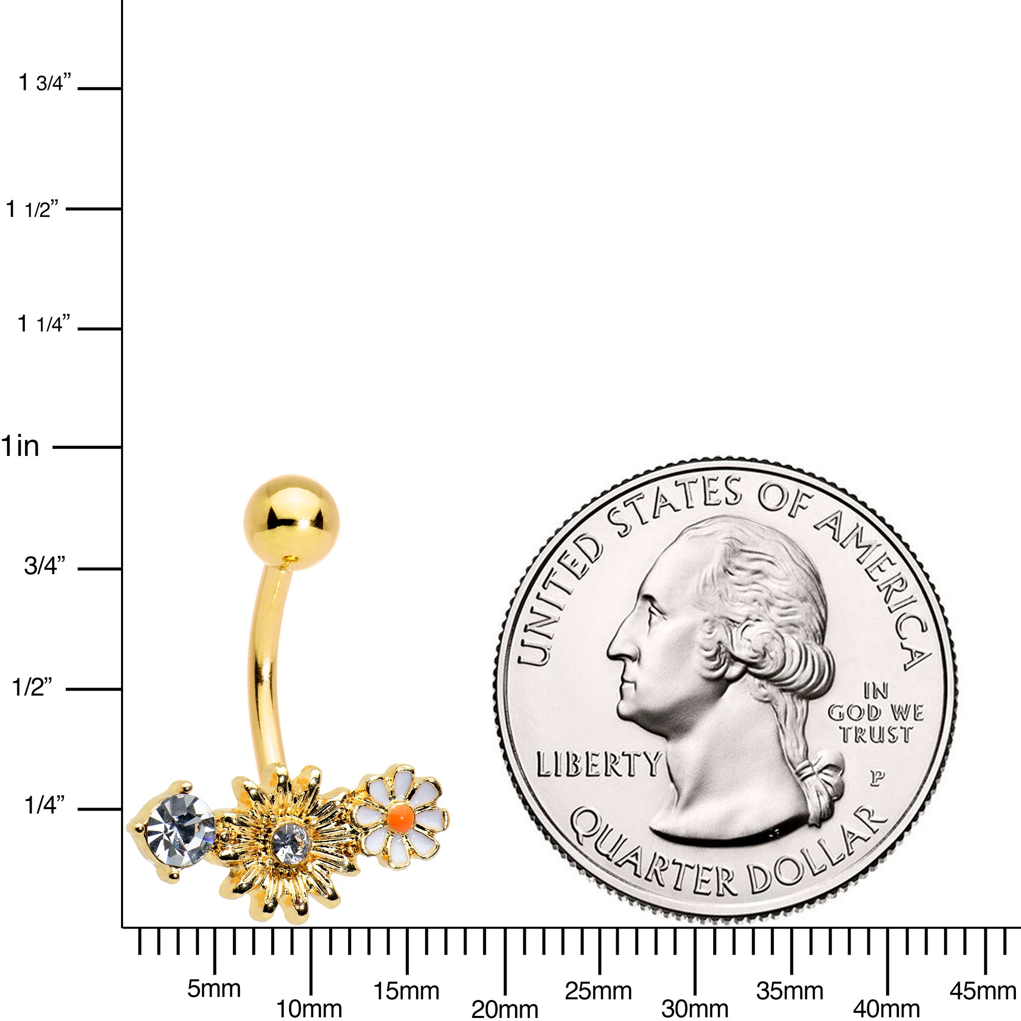 Clear Gem Gold Tone Sunny Day Daisy Flower Belly Ring