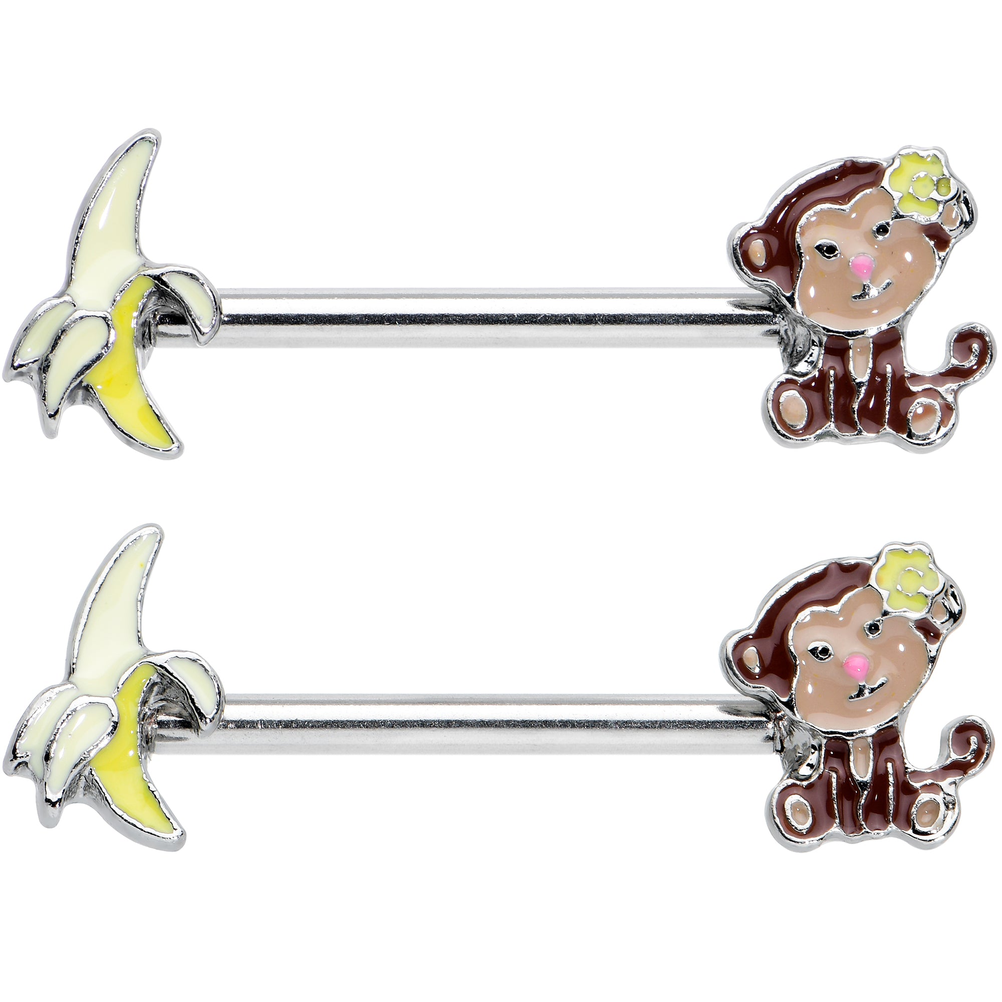 14G 1/2 Banana Monkey Barbell Nipple Ring Set