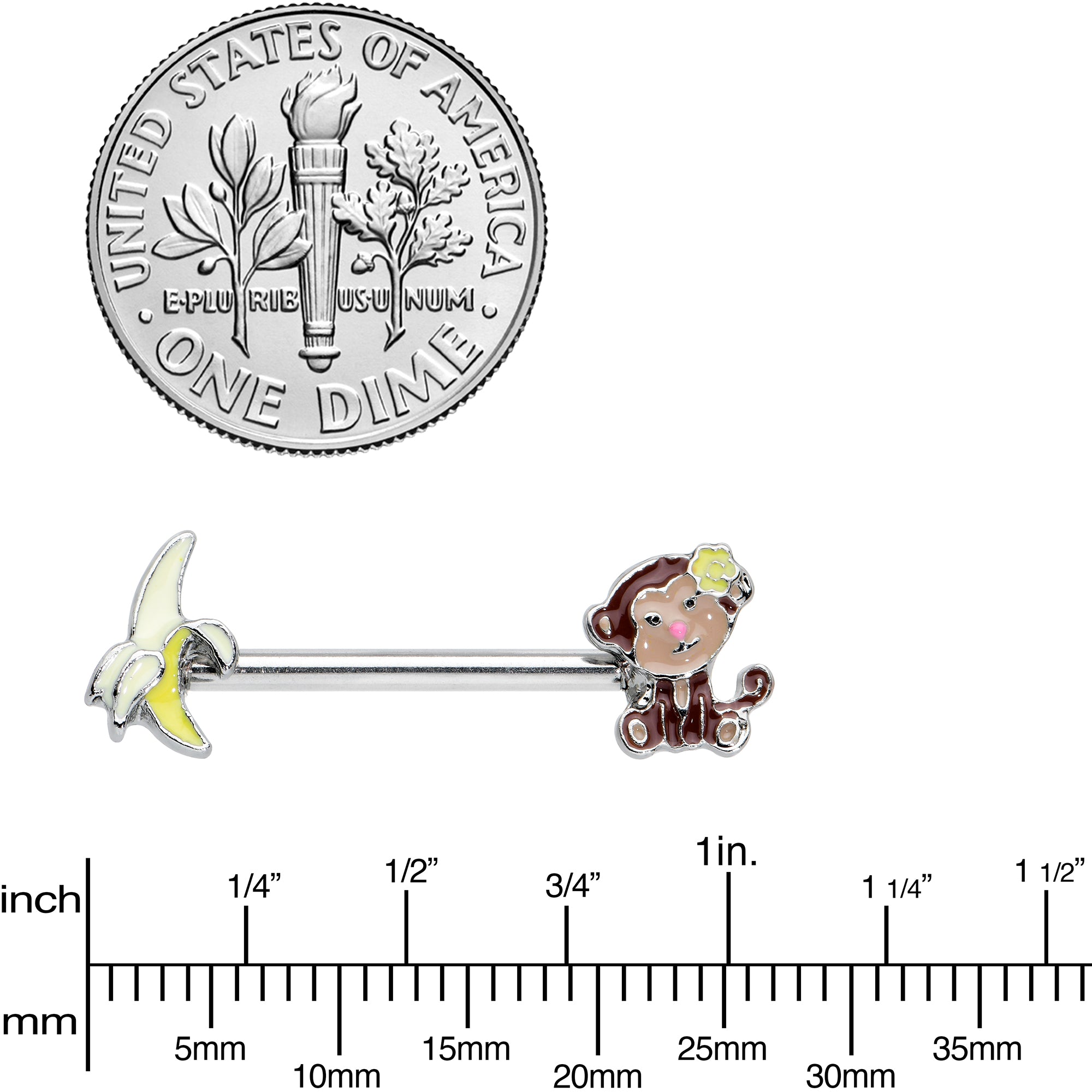 14G 1/2 Banana Monkey Barbell Nipple Ring Set