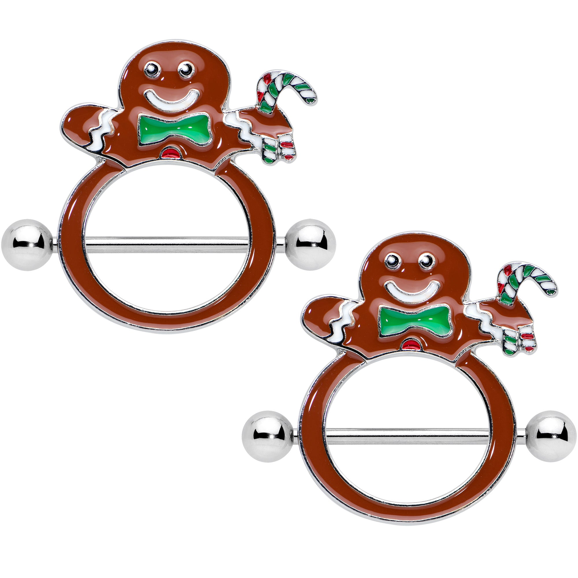 14G 11/16 Festive Gingerbread Man Christmas Nipple Shield Set