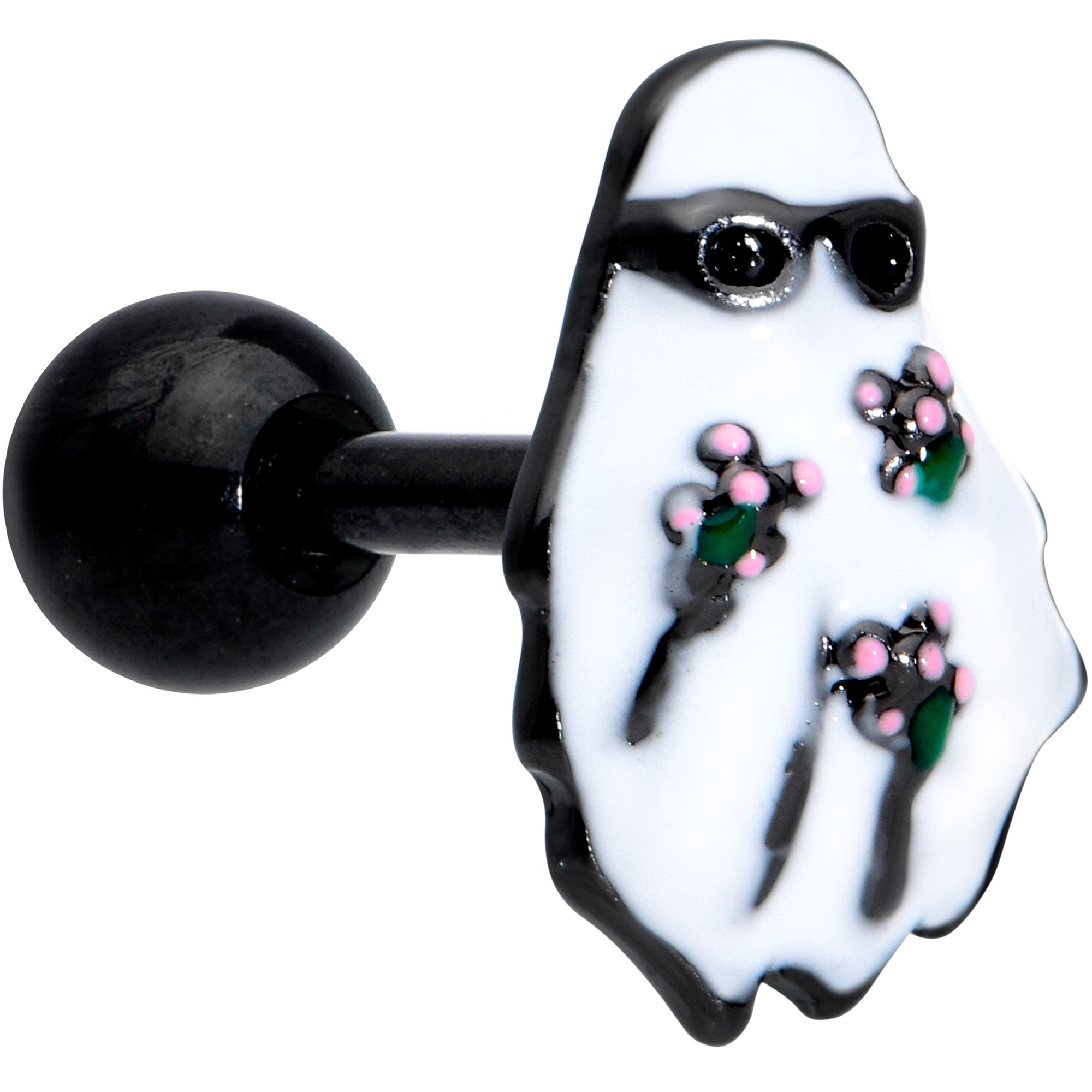 16G 1/4 Black Hipster Ghost Halloween Tragus Cartilage Earring