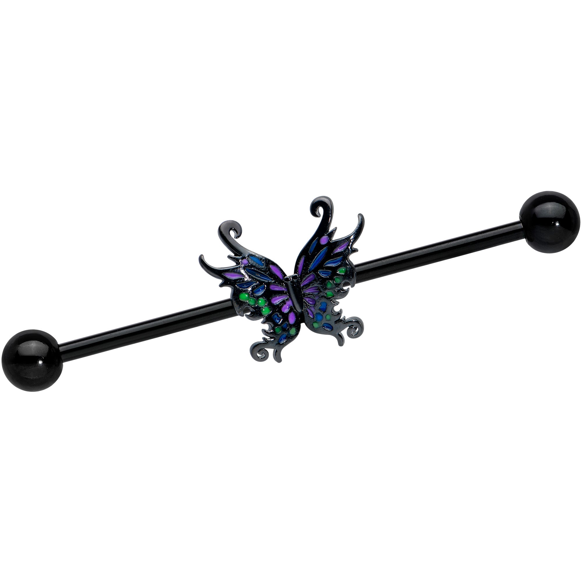 14G Black Fantasy Faerie Wings Industrial Barbell 38mm