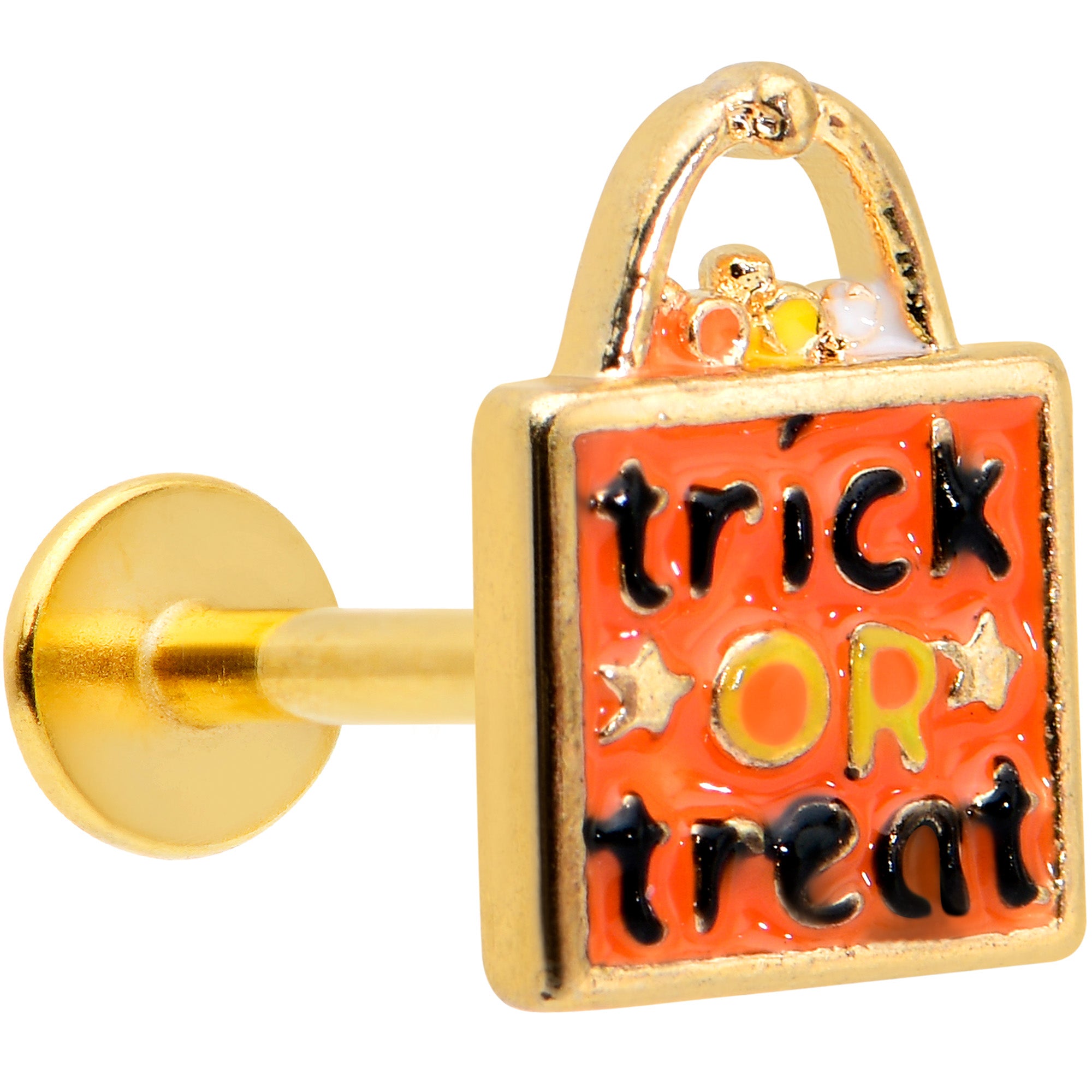 16G 5/16 Gold Tone Trick or Treat Halloween Labret Monroe Tragus