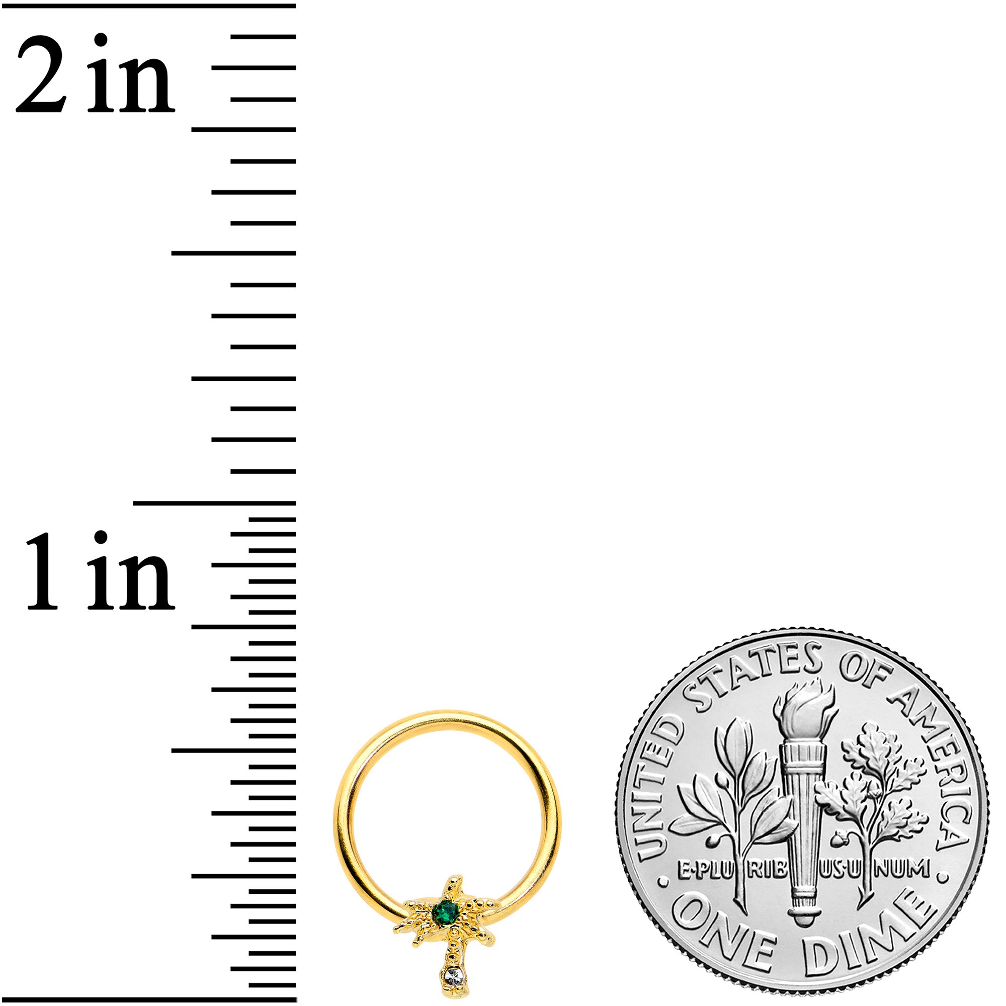 16G 3/8 Green Gem Gold Tone Texture Palm Tree BCR Captive Ring