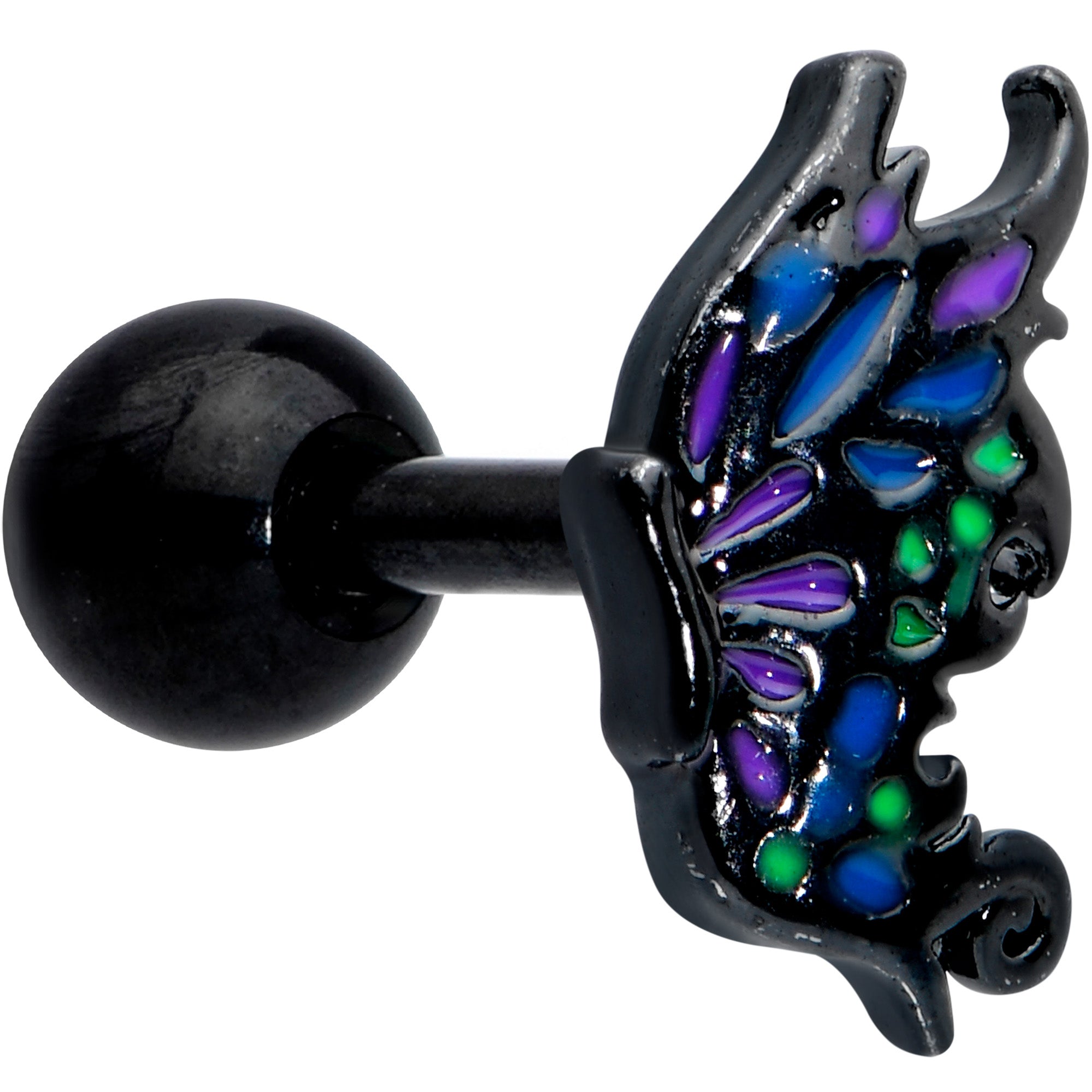16G 1/4 Black Purple Wings Butterfly Cartilage Tragus Earring
