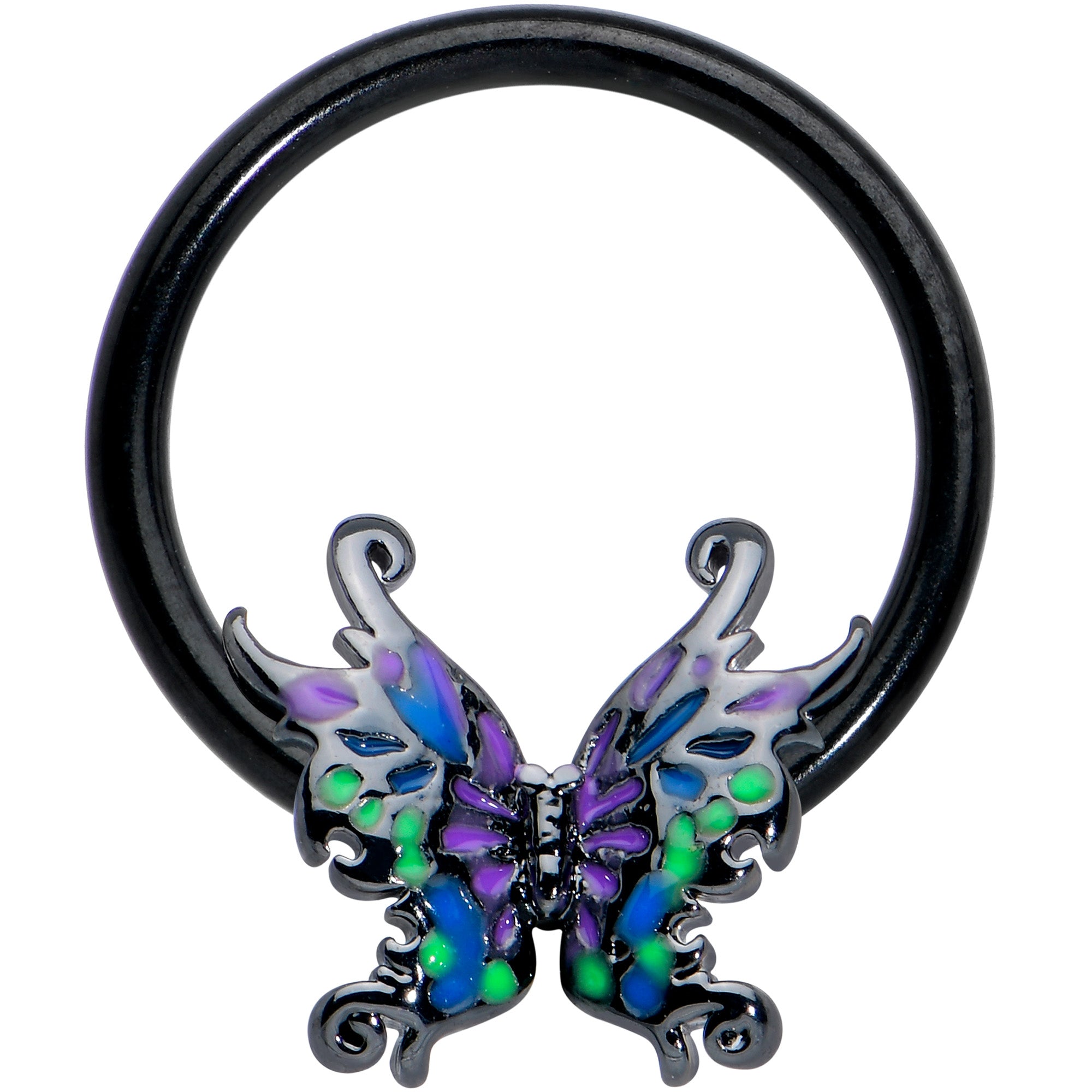 16G 3/8 Black Fantasy Faerie Wings BCR Captive Ring
