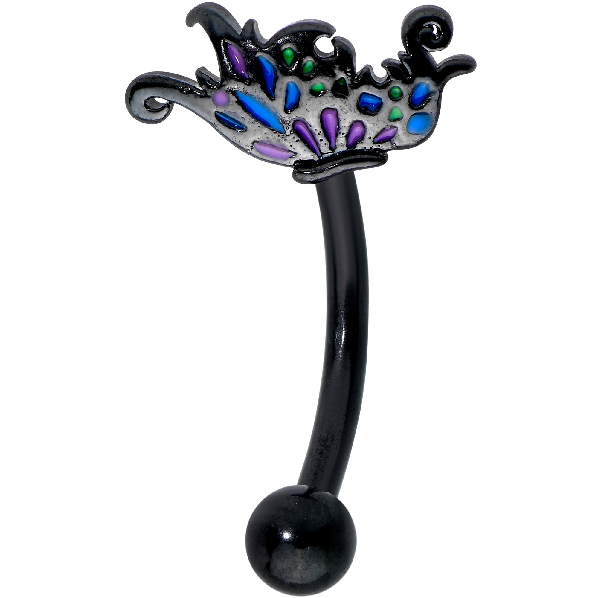 16G 5/16 Black Fantasy Faerie Wings Curved Eyebrow Ring