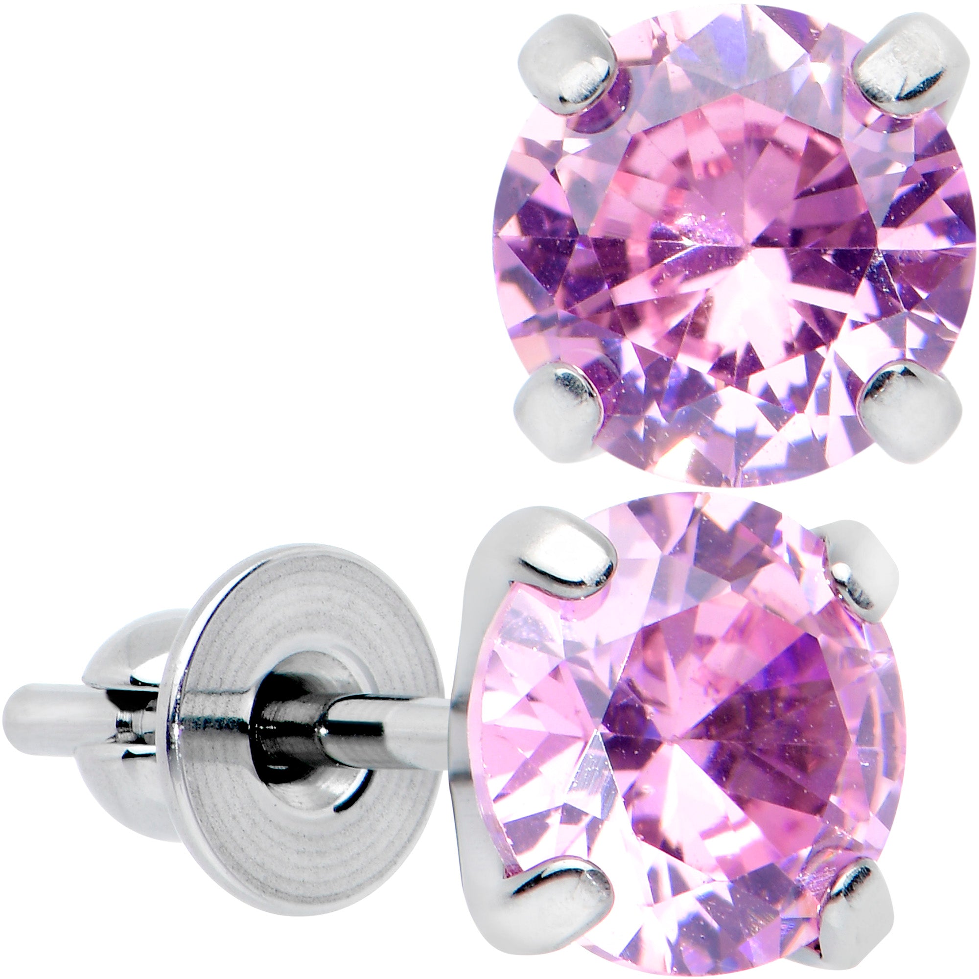 Pink CZ Gem 5mm G23 Titanium Post Stud Earrings
