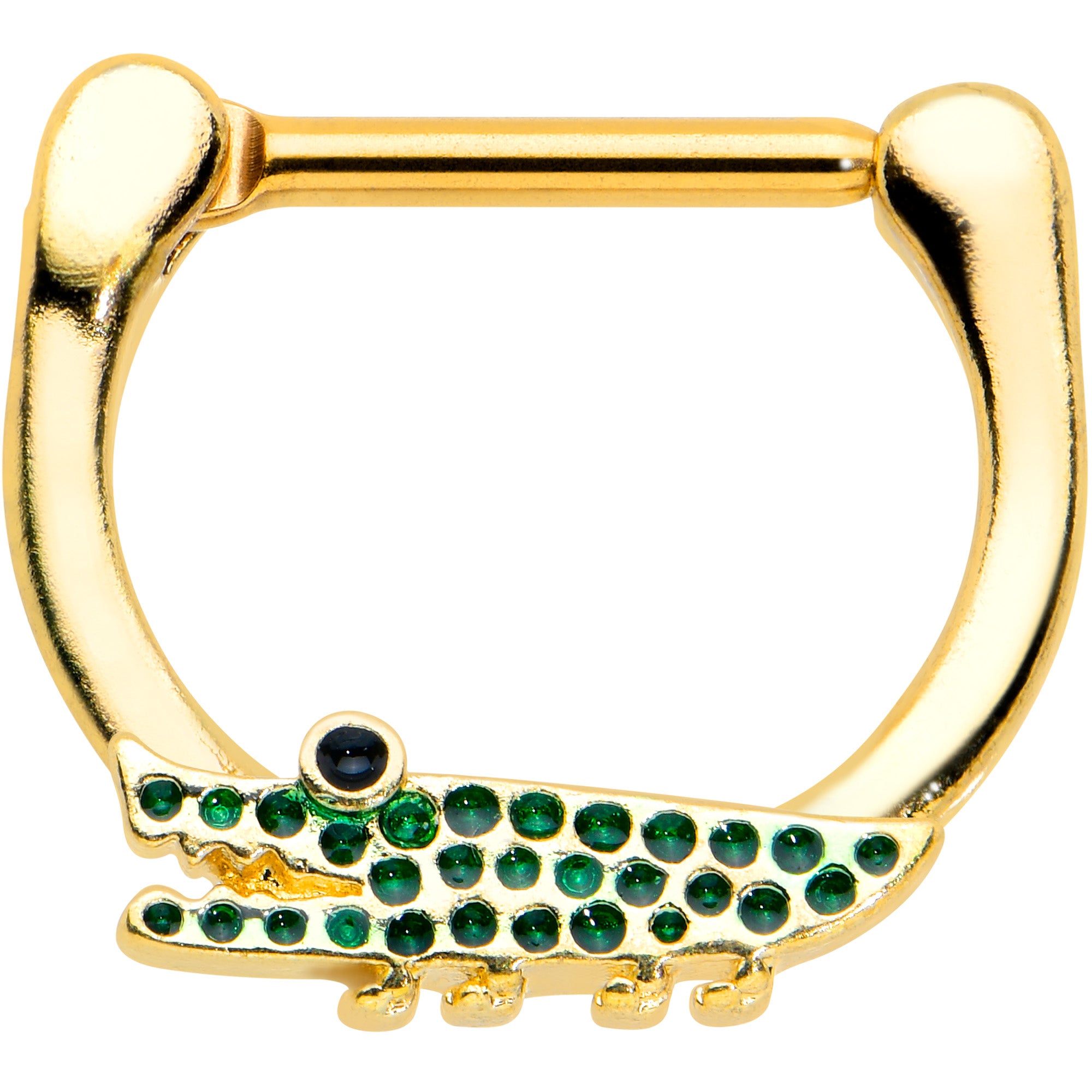 16G 5/16 Gold Tone Green Hungry Alligator Cartilage Clicker