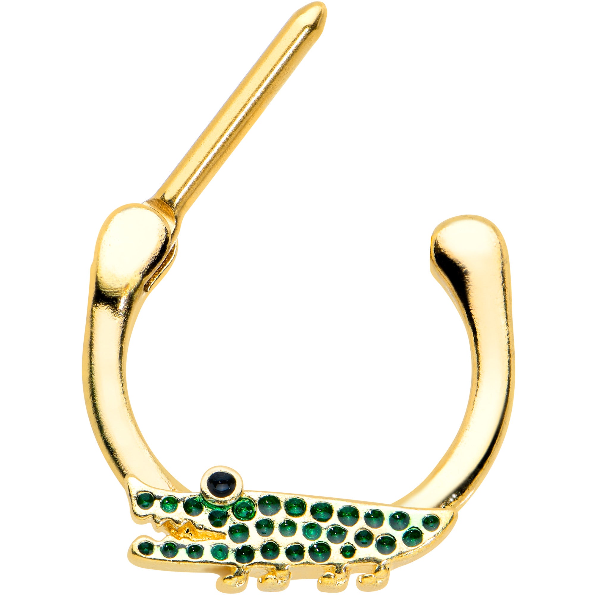 16G 5/16 Gold Tone Green Hungry Alligator Cartilage Clicker