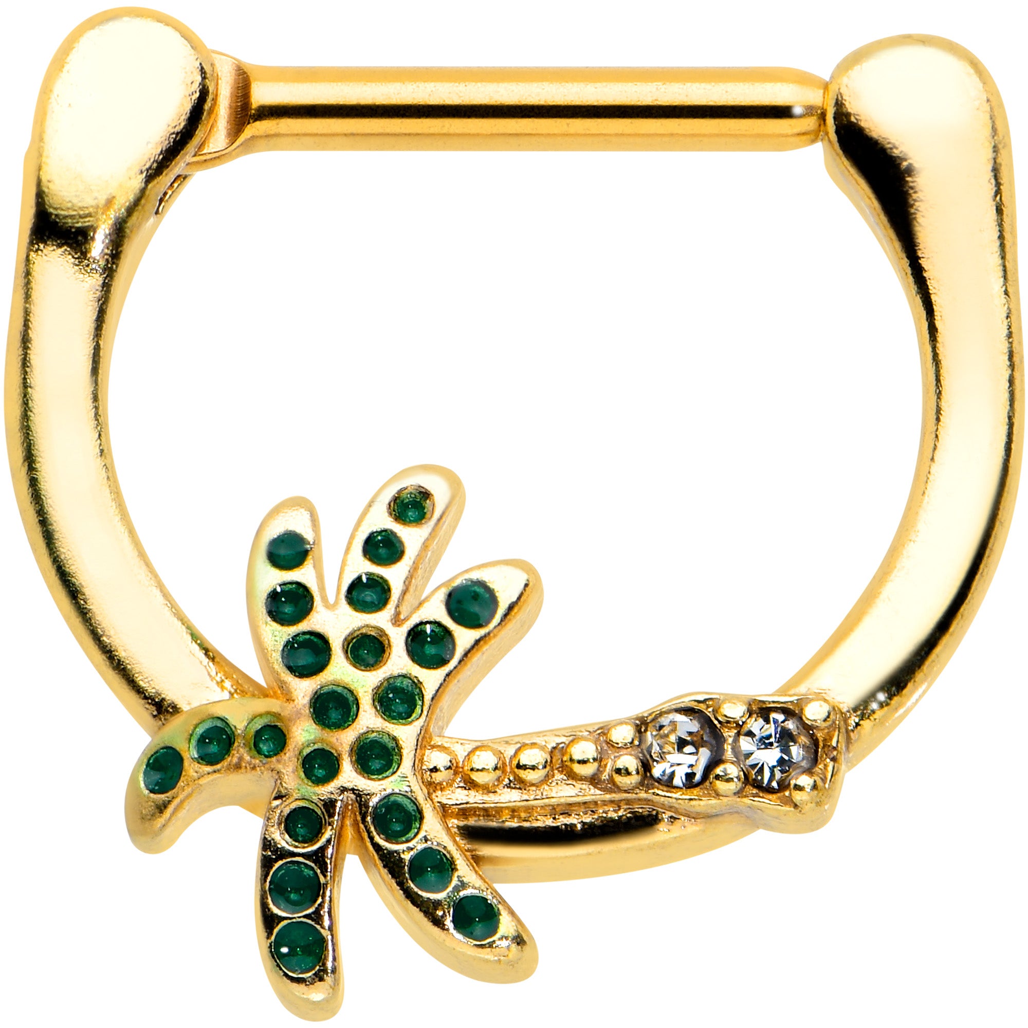 16G 5/16 Clear Gem Gold Tone Retro Palm Tree Cartilage Clicker