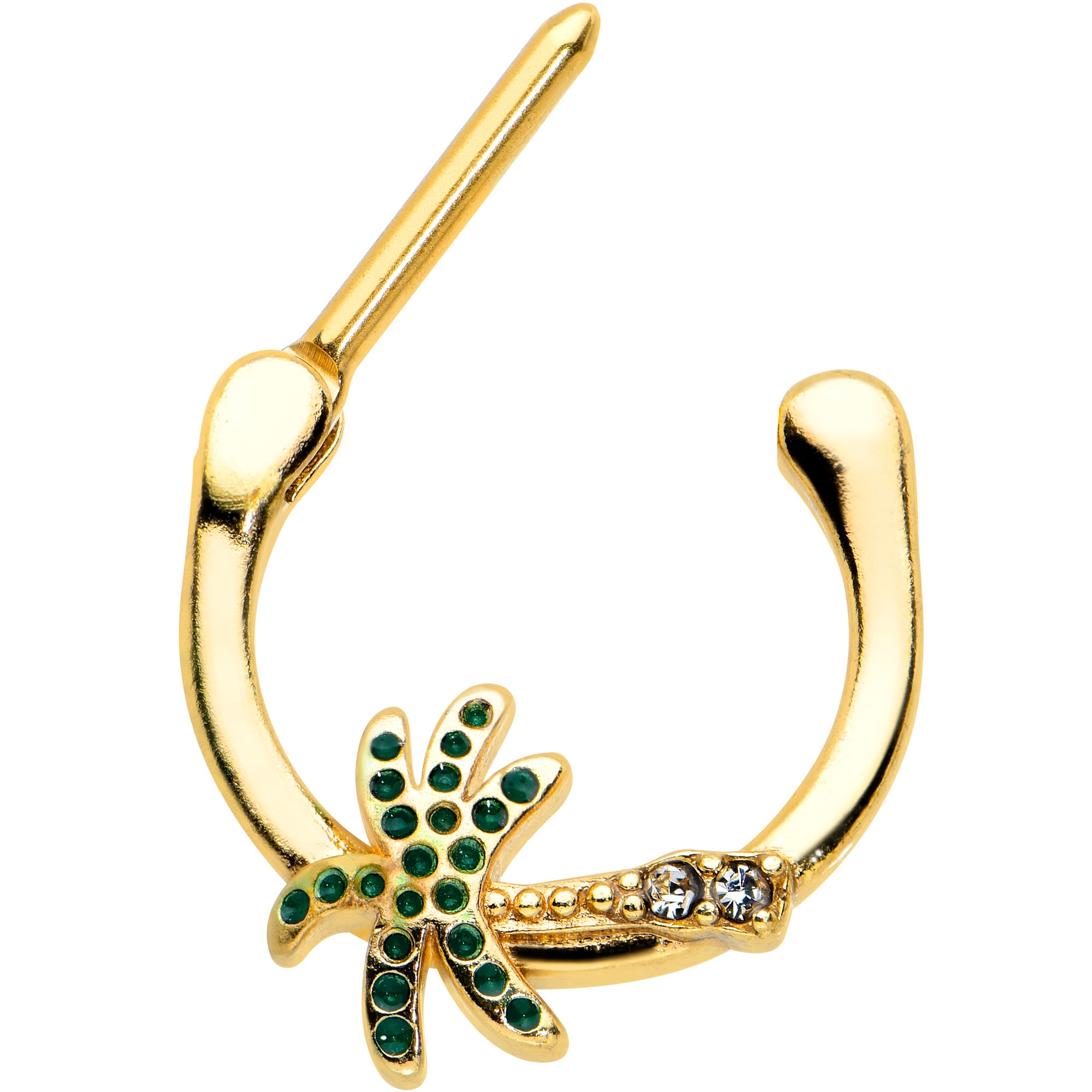 16G 5/16 Clear Gem Gold Tone Retro Palm Tree Cartilage Clicker