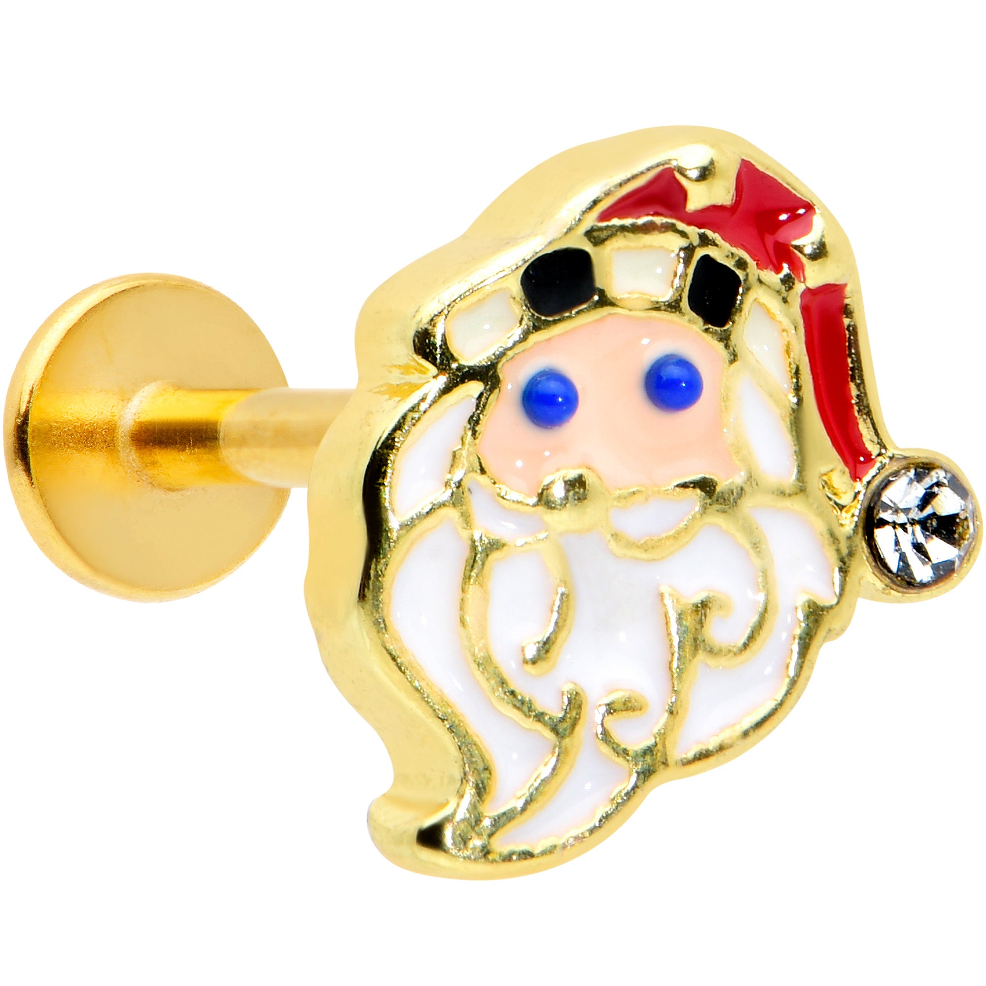 16G 5/16 Clear Gem Gold Tone Santa Christmas Labret Monroe Tragus