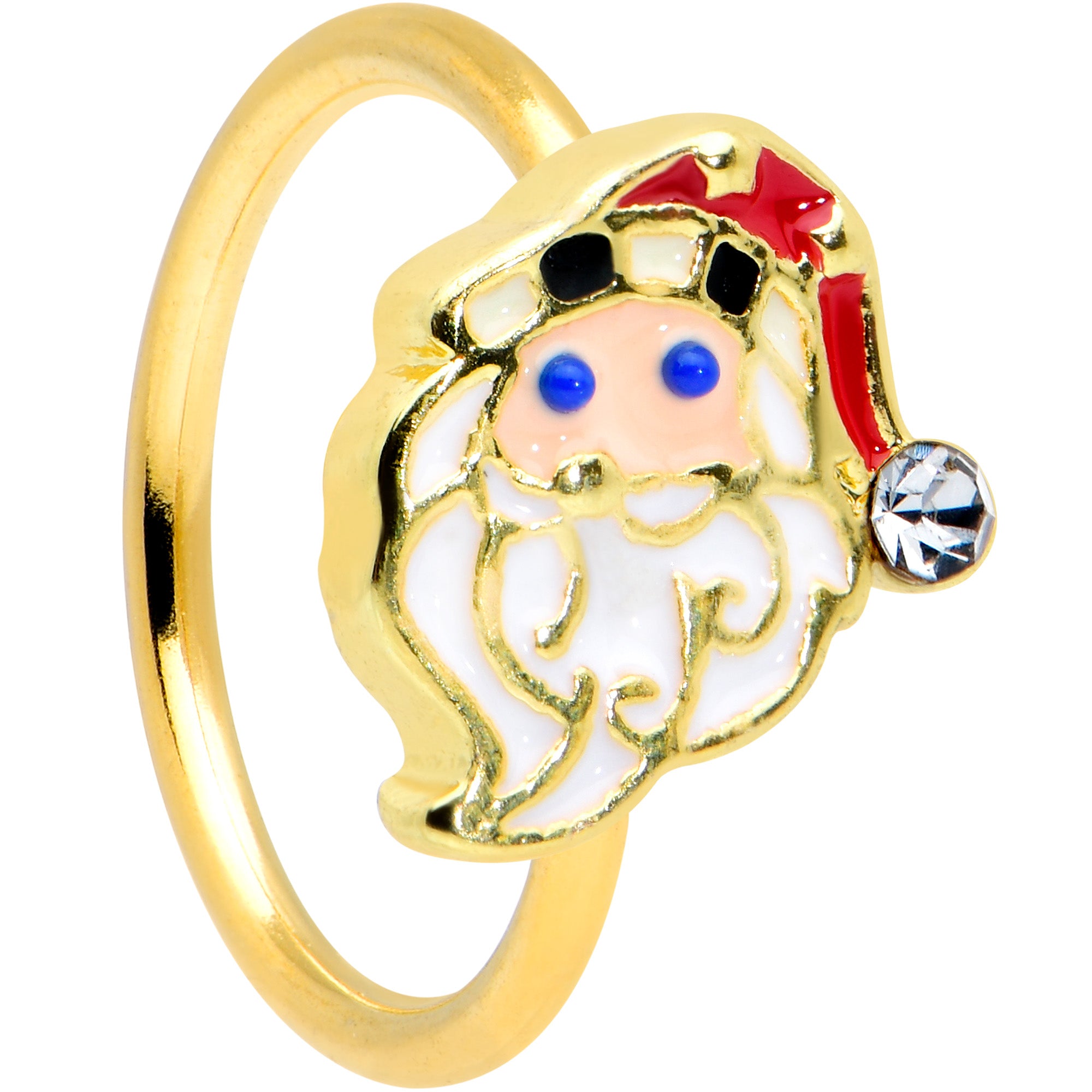 20G 5/16 Clear Gem Gold Tone Snazzy Santa Christmas Nose Hoop