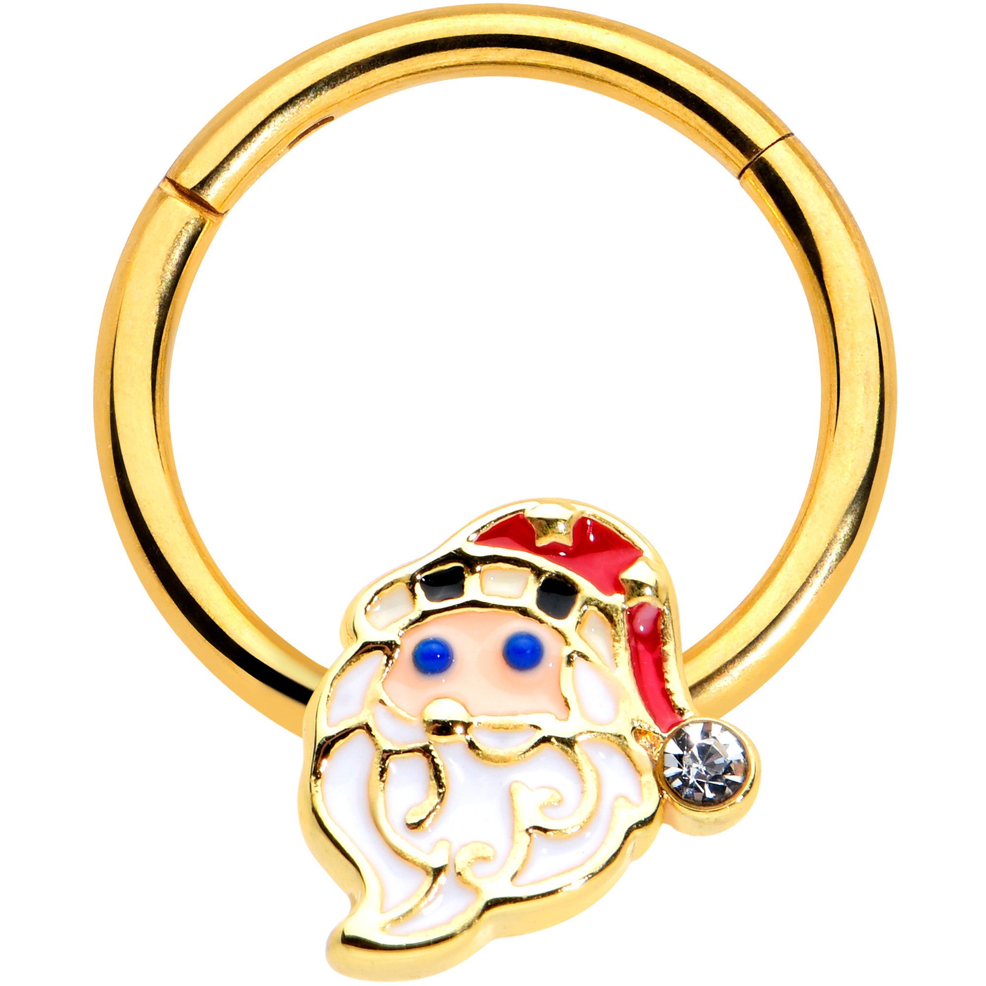 16G 3/8 Clear Gem Gold Tone Santa Christmas Hinged Segment Ring
