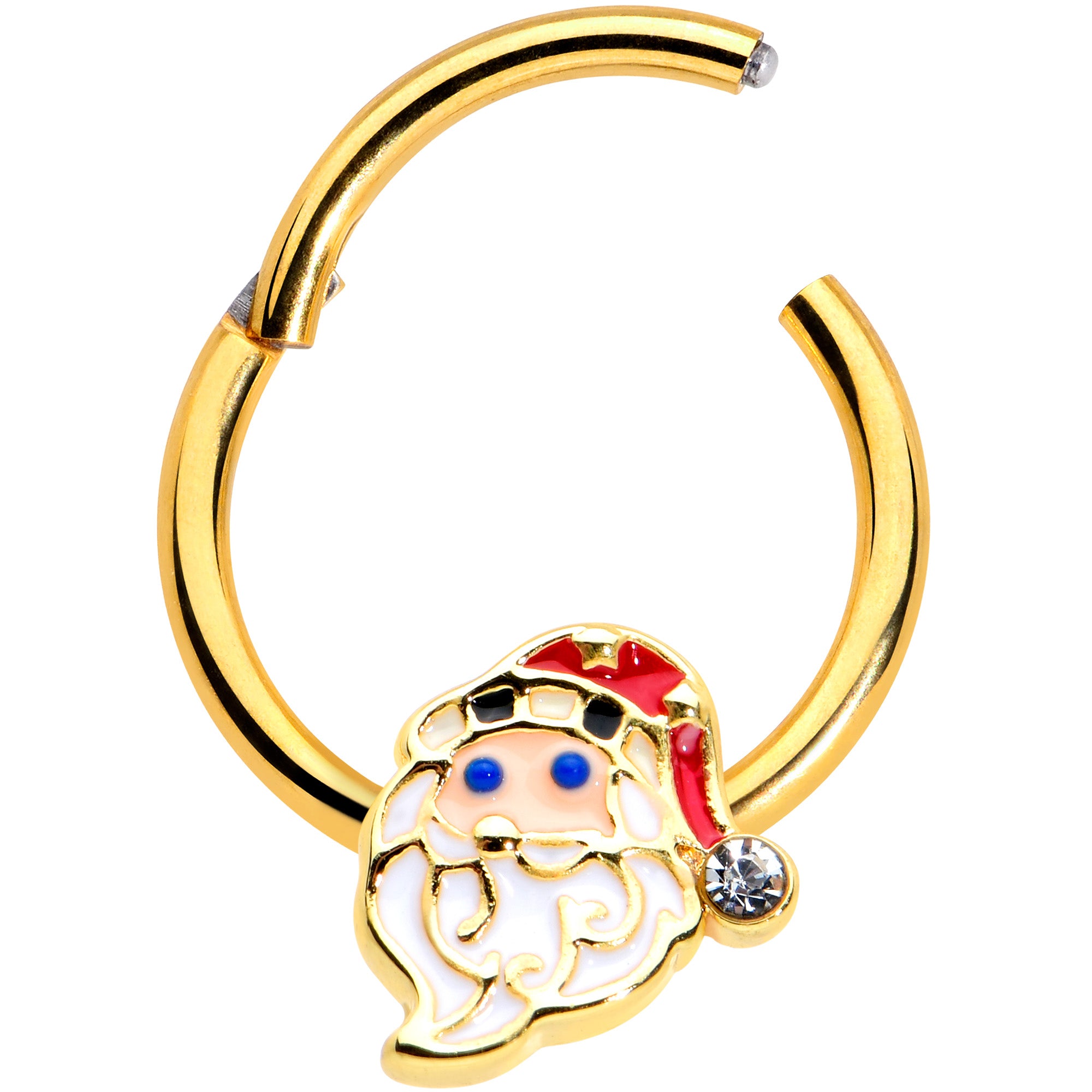 16G 3/8 Clear Gem Gold Tone Santa Christmas Hinged Segment Ring