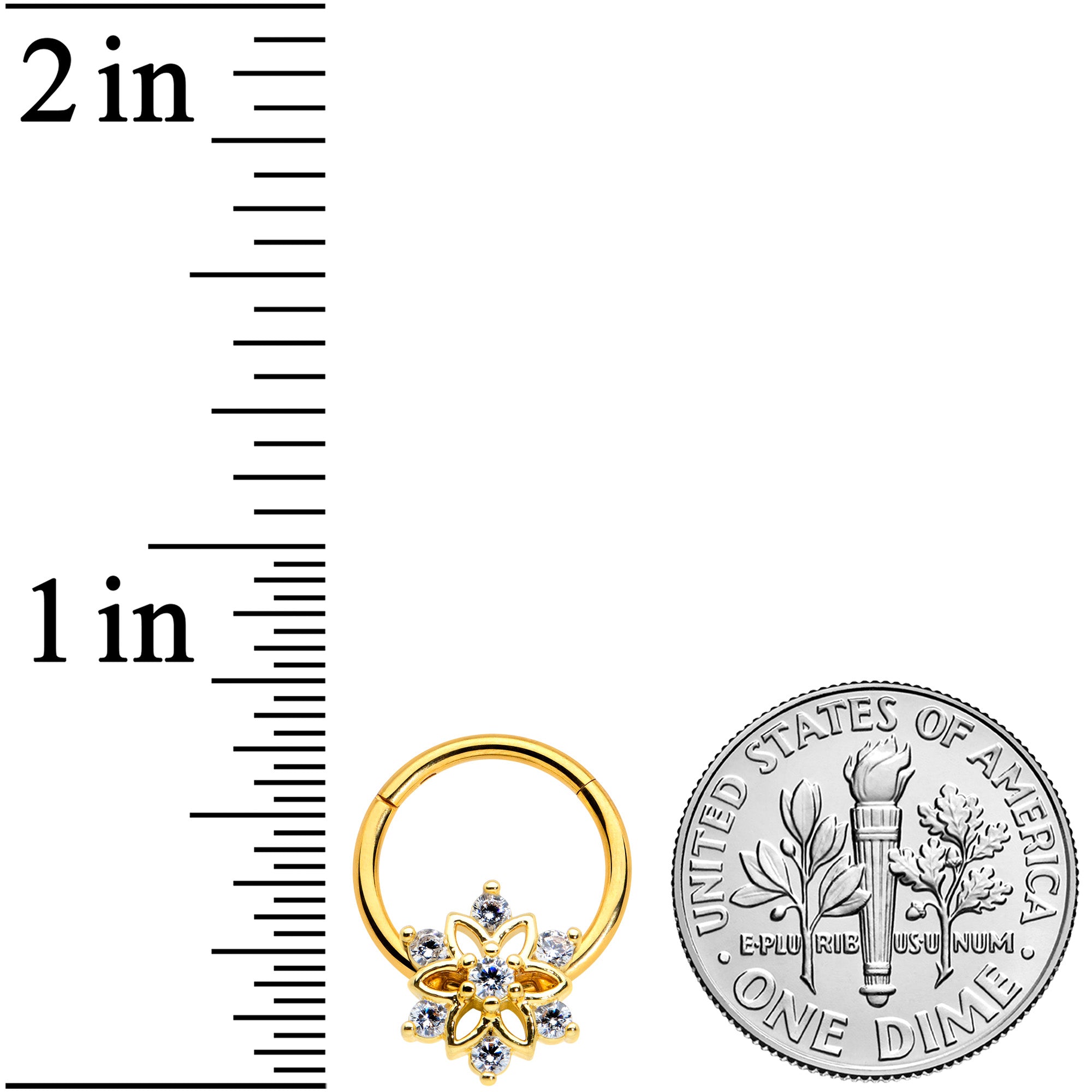 16G 3/8 Clear Gold Tone Flower Snowflake Christmas Hinged Segment Ring