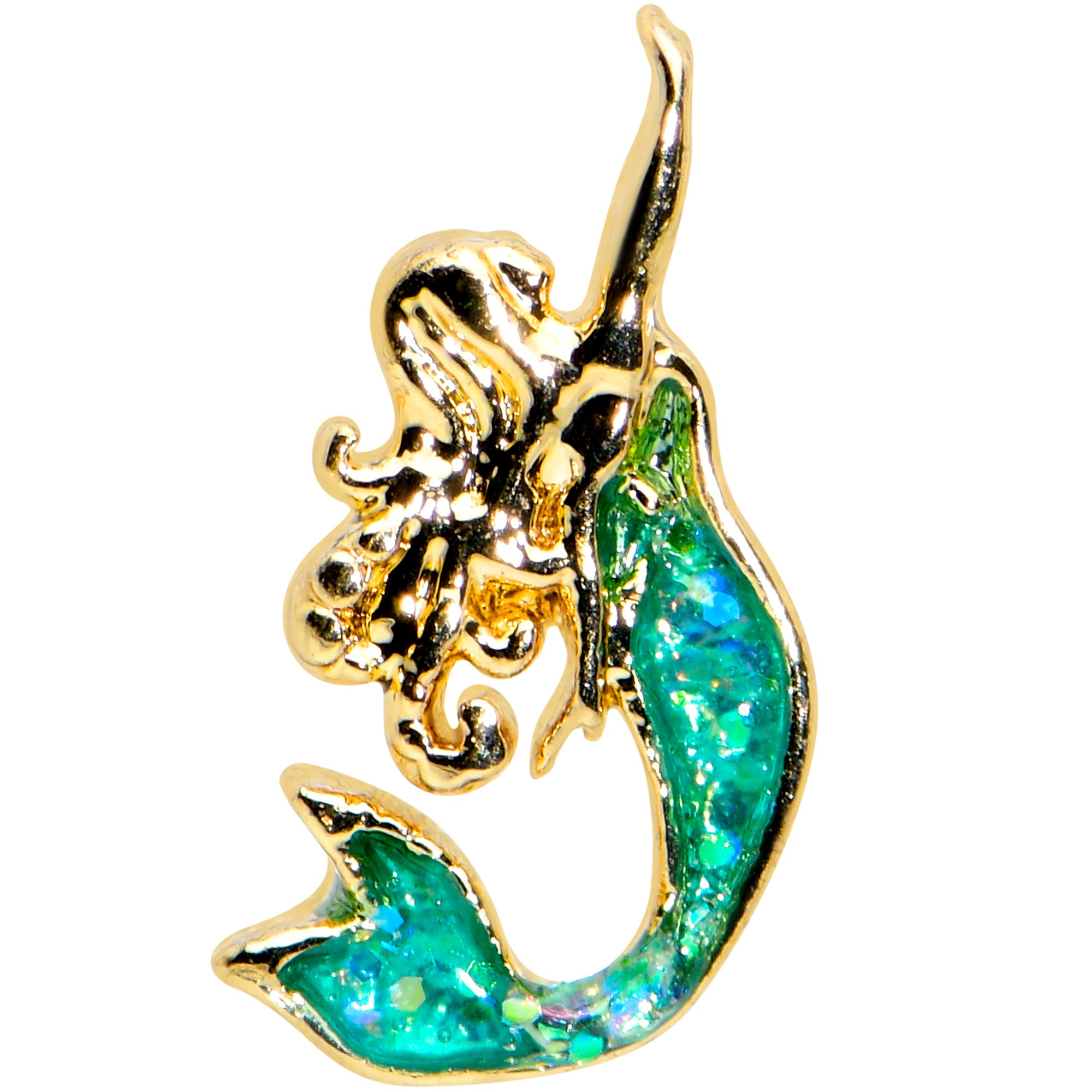 20G 1/4 Green Faux Opal Curvy Mermaid Nose Bone