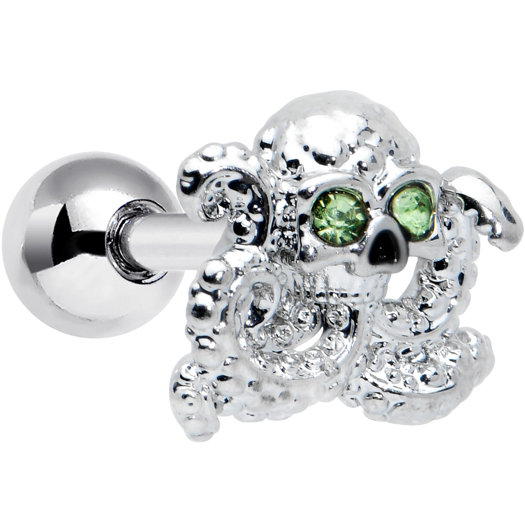 16G 1/4 Clear Green Gem Sunglass Octopus Cartilage Tragus Earring