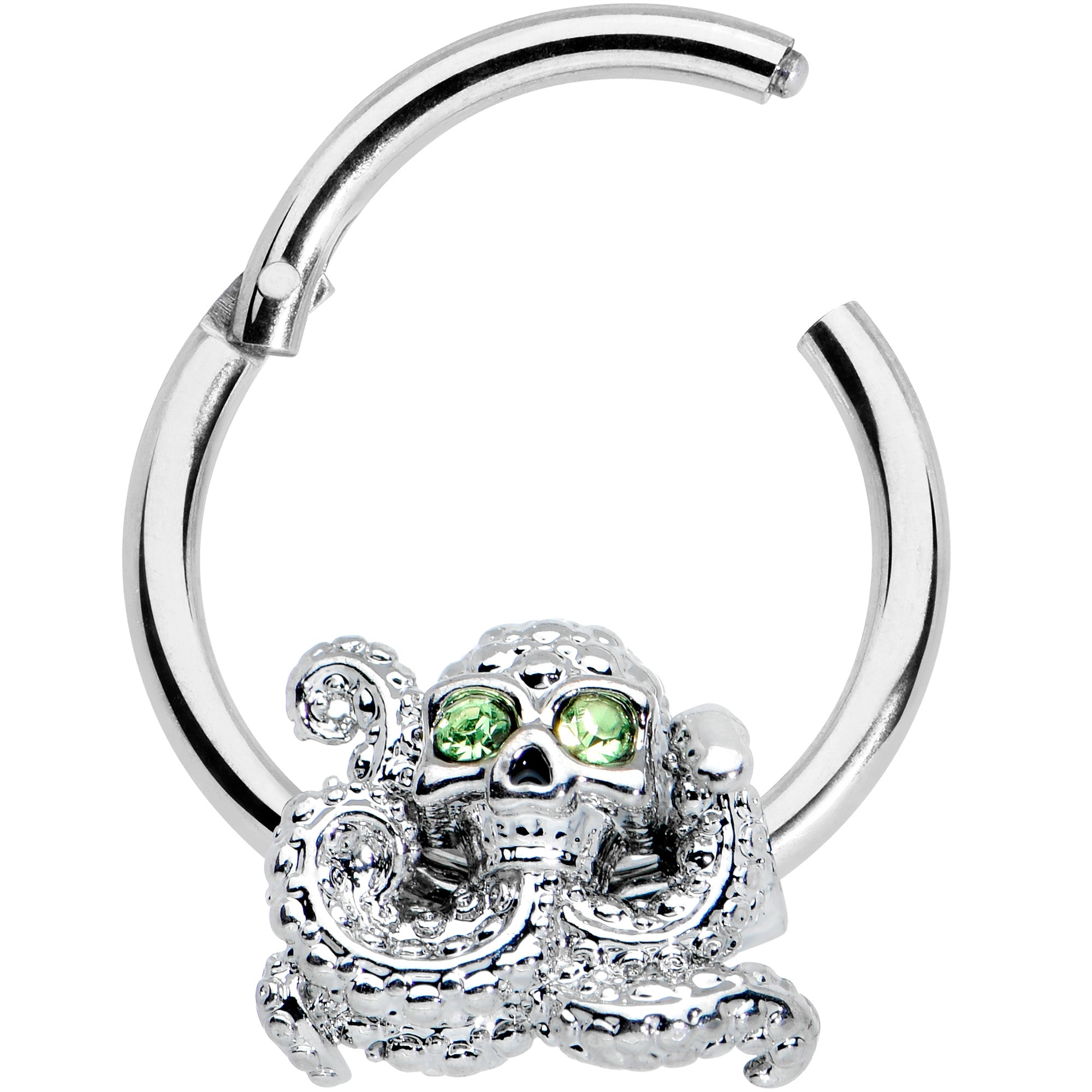 16G 3/8 Green Gem Sunglasses Octopus Hinged Segment Ring