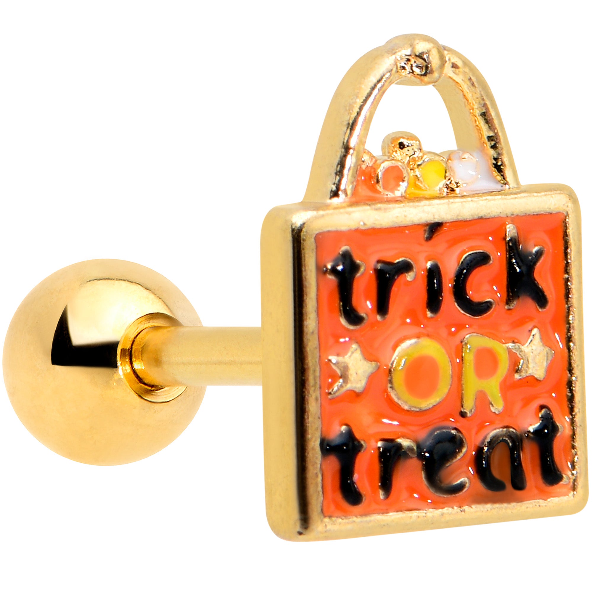 16G 1/4 Gold Tone Trick or Treat Halloween Cartilage Tragus