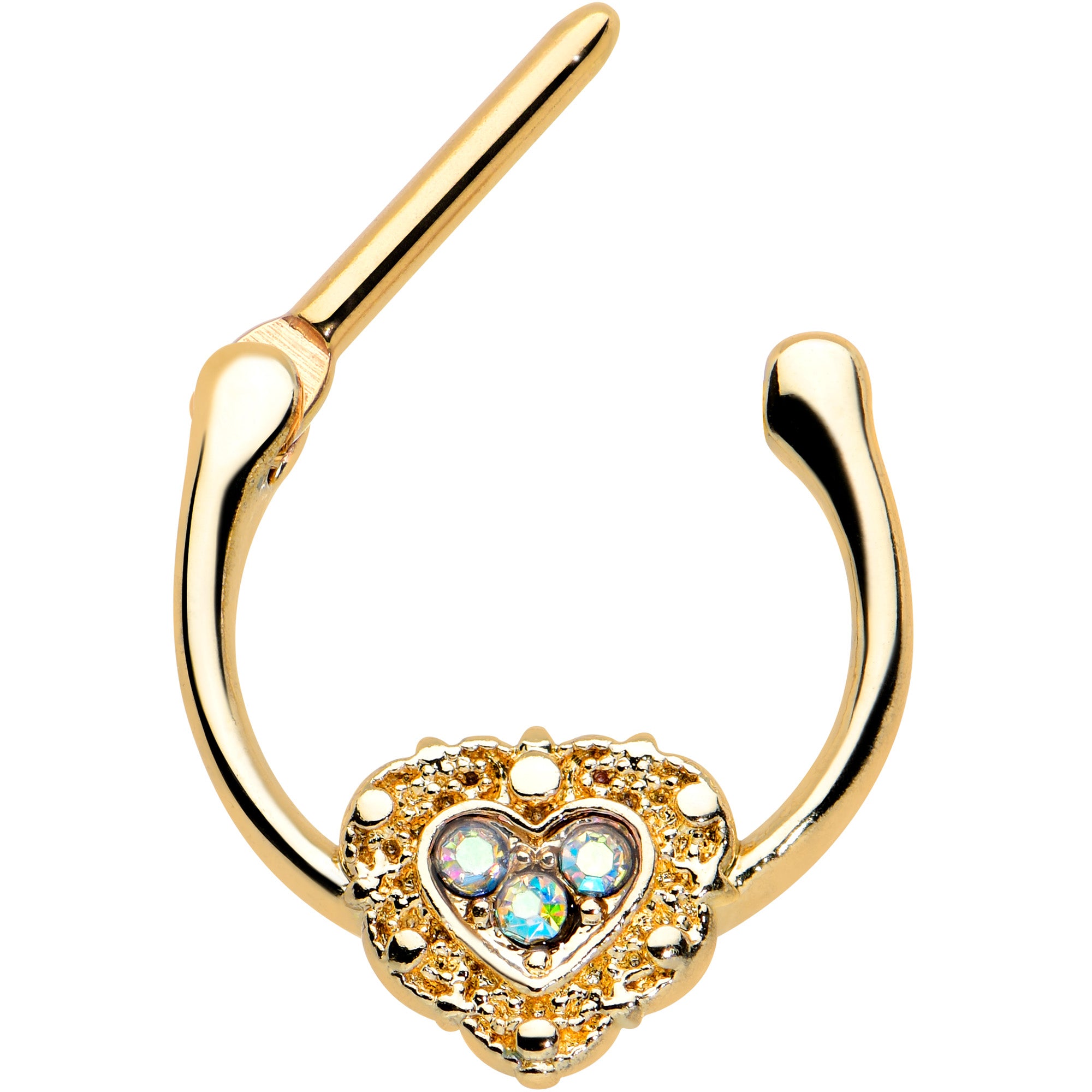 16G 5/16 Aurora Gem Gold Tone Baroque Heart Cartilage Clicker