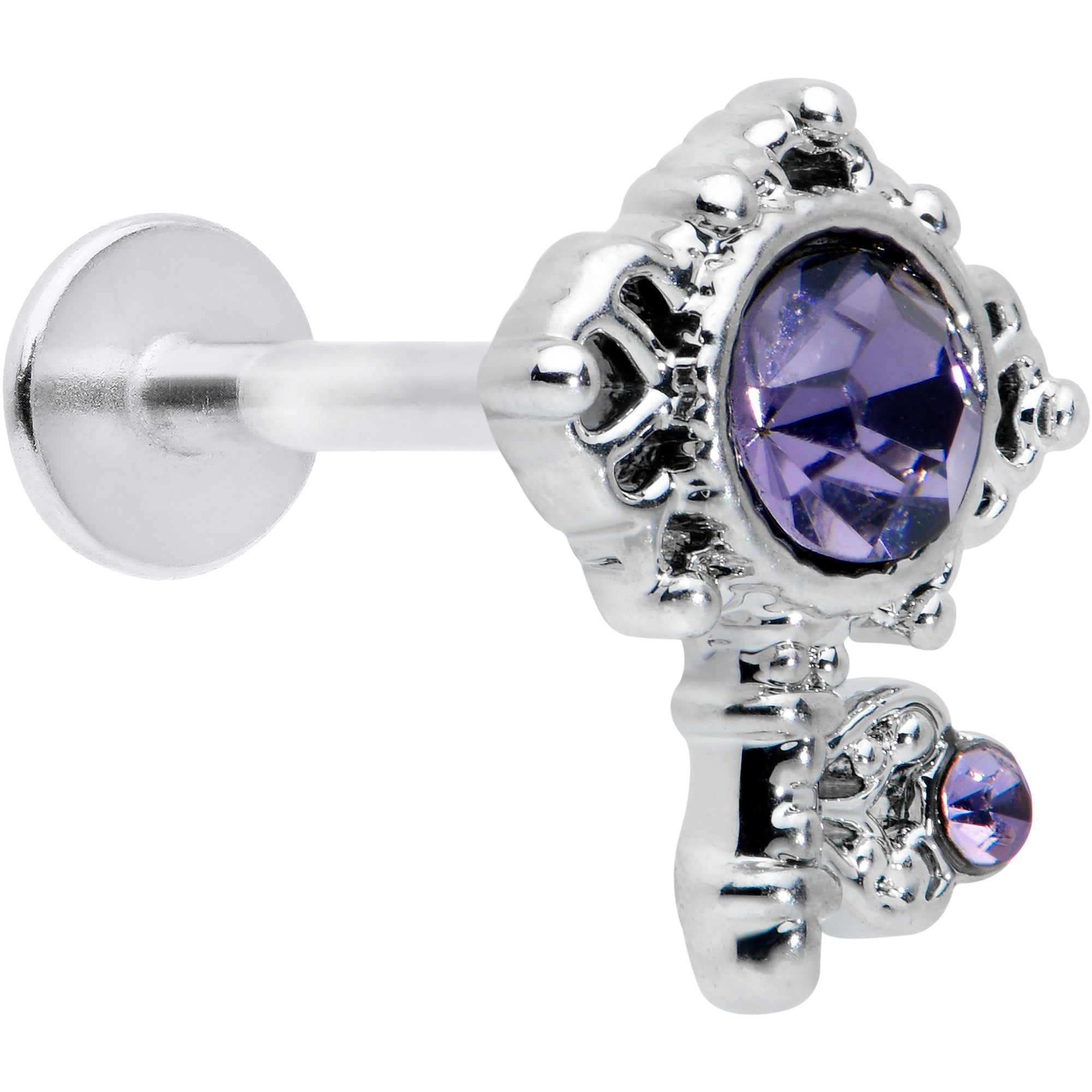 16G 5/16 Purple Gem Unlock My Heart Key Labret Monroe Tragus