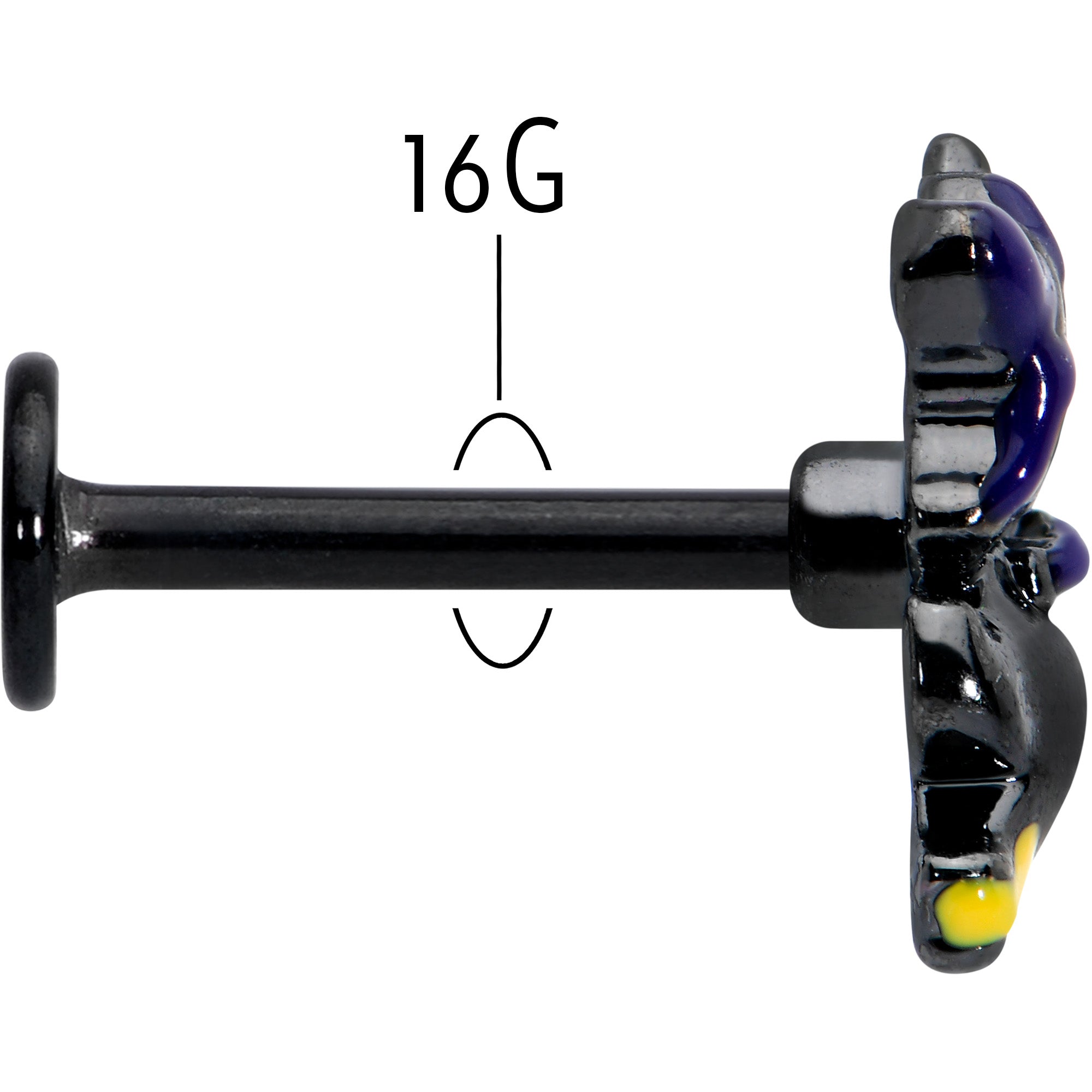 16G 5/16 Black Witch Cat Halloween Labret Monroe Tragus