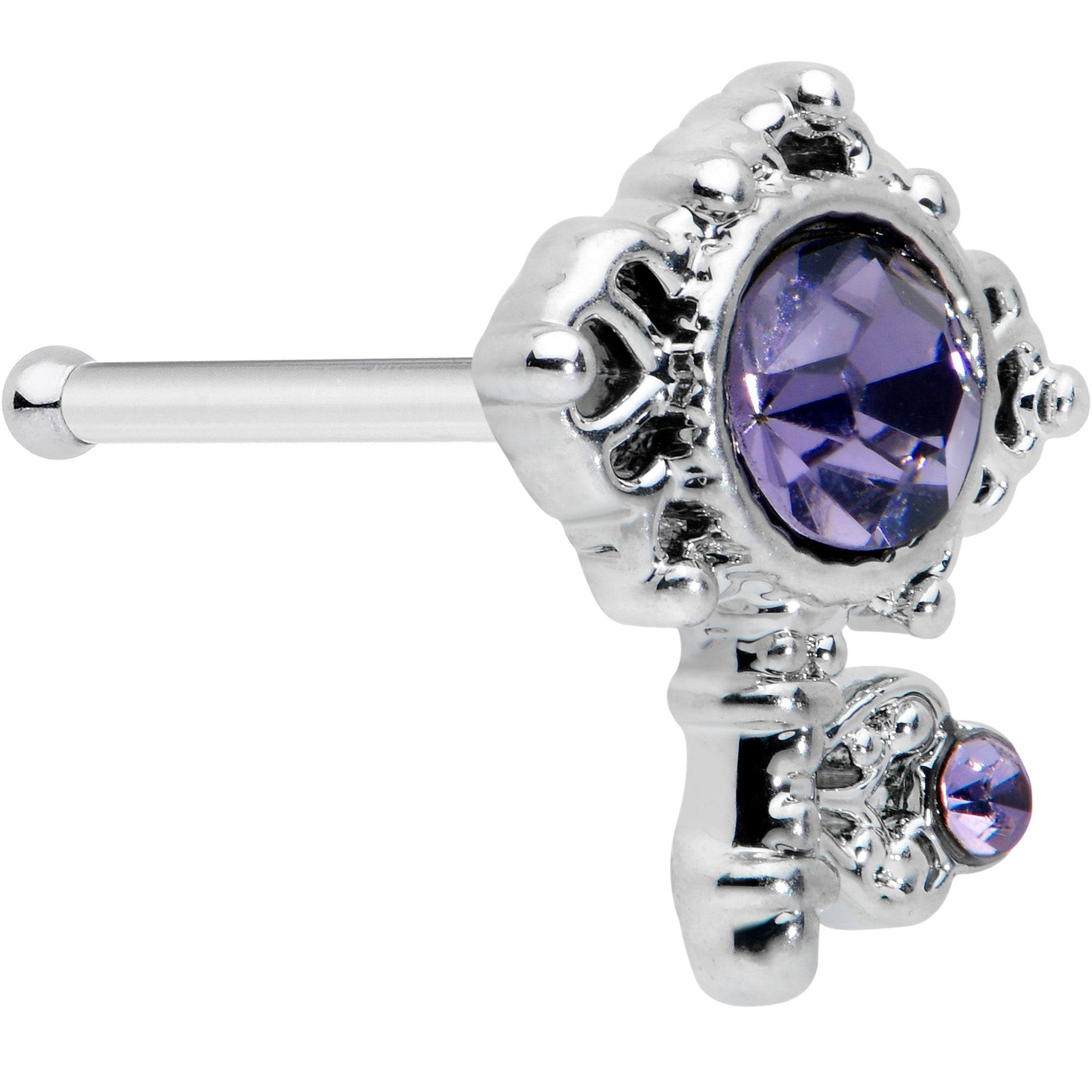 20G 1/4 Purple Gem Unlock My Heart Key Nose Bone