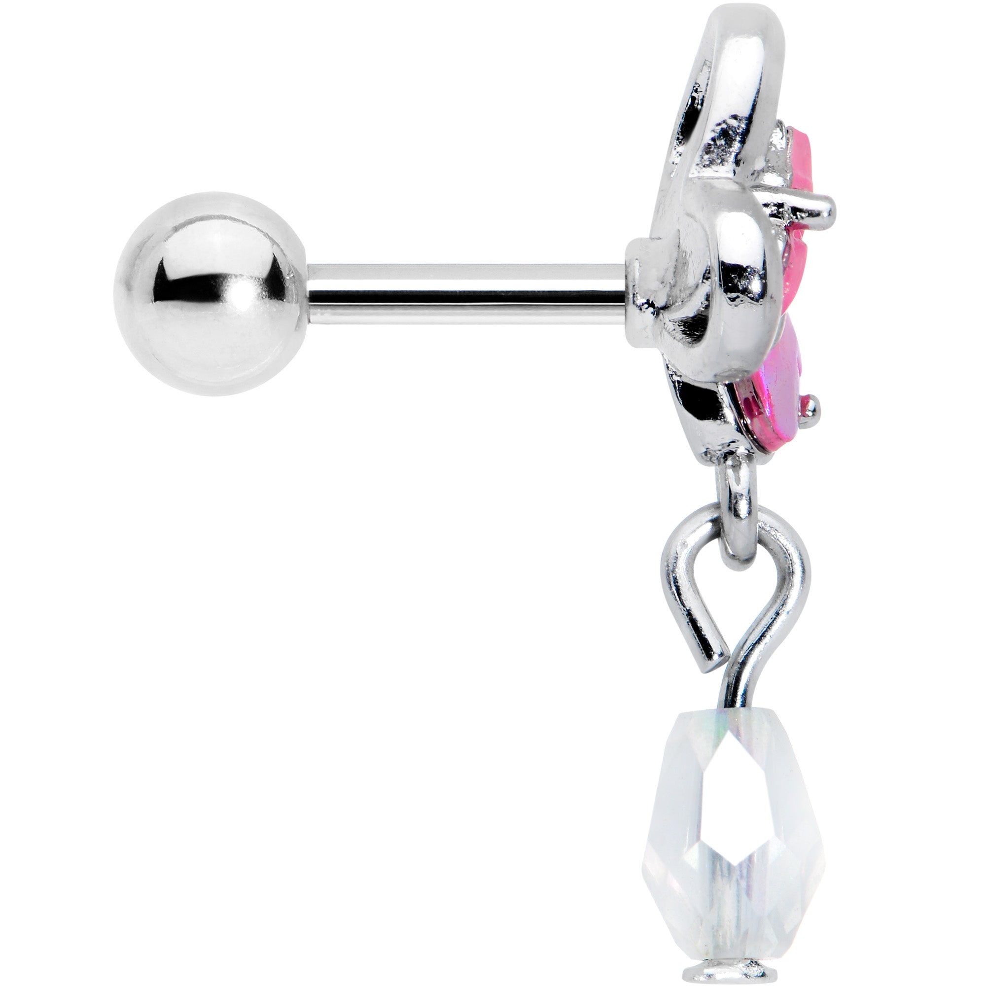 16G 1/4 Heart Pink Butterfly Dangle Cartilage Tragus Earring