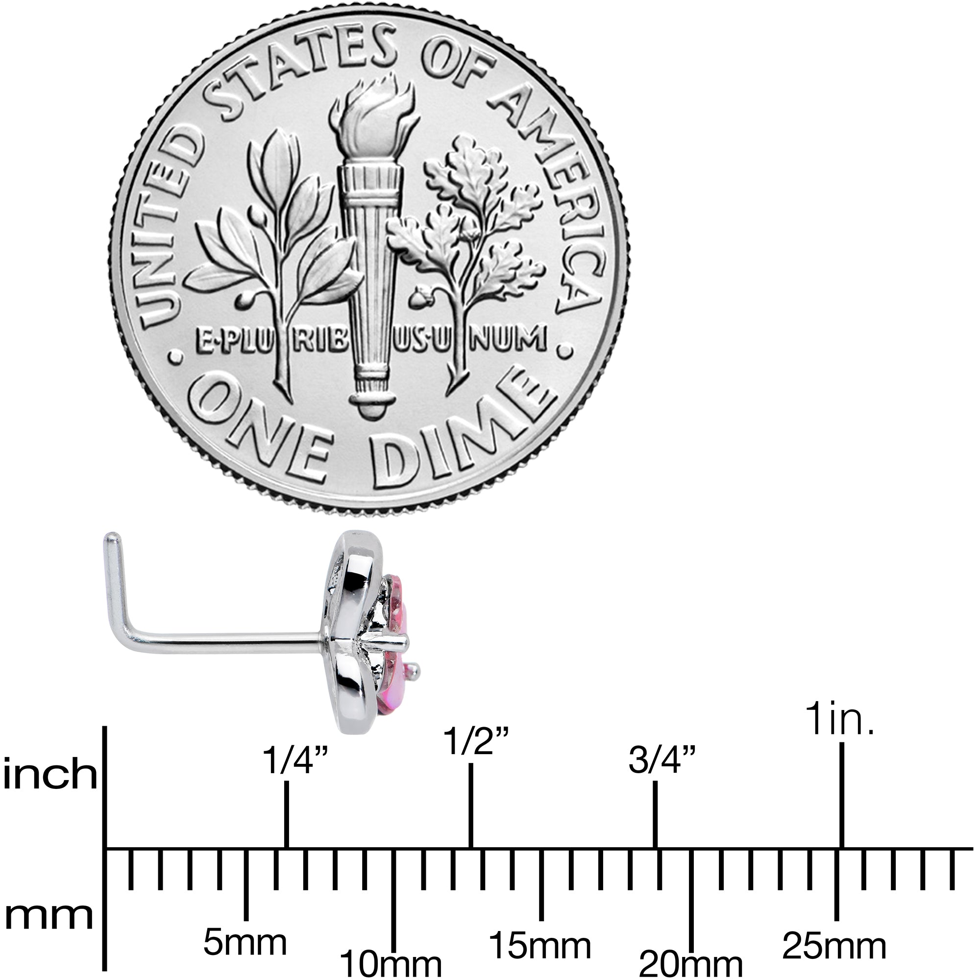 20G 7mm Heart Pink Butterfly L Shape Nose Ring