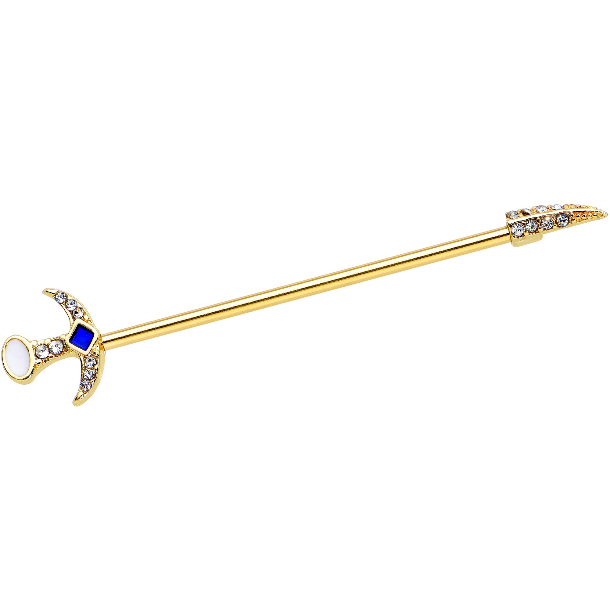 14G Clear Gem Gold Tone Sabre Sword Industrial Barbell 38mm