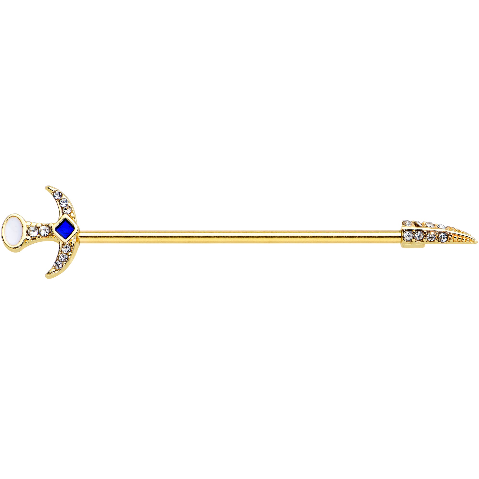 14G Clear Gem Gold Tone Sabre Sword Industrial Barbell 38mm