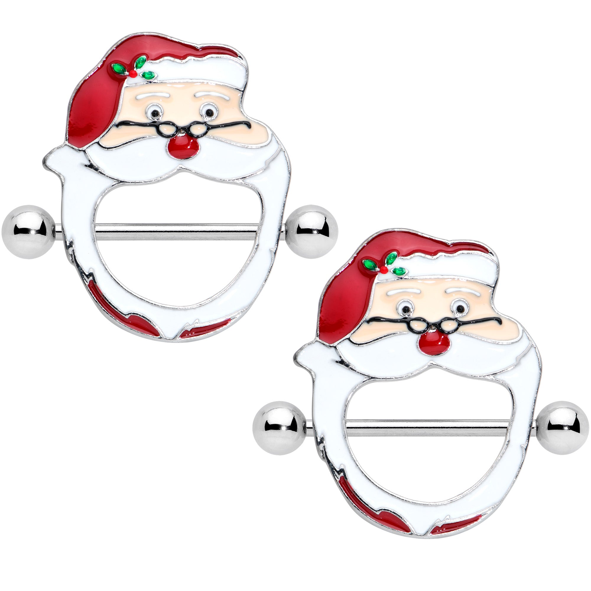 14G 5/8 Festive Red Nosed Santa Claus Christmas Nipple Shield Set
