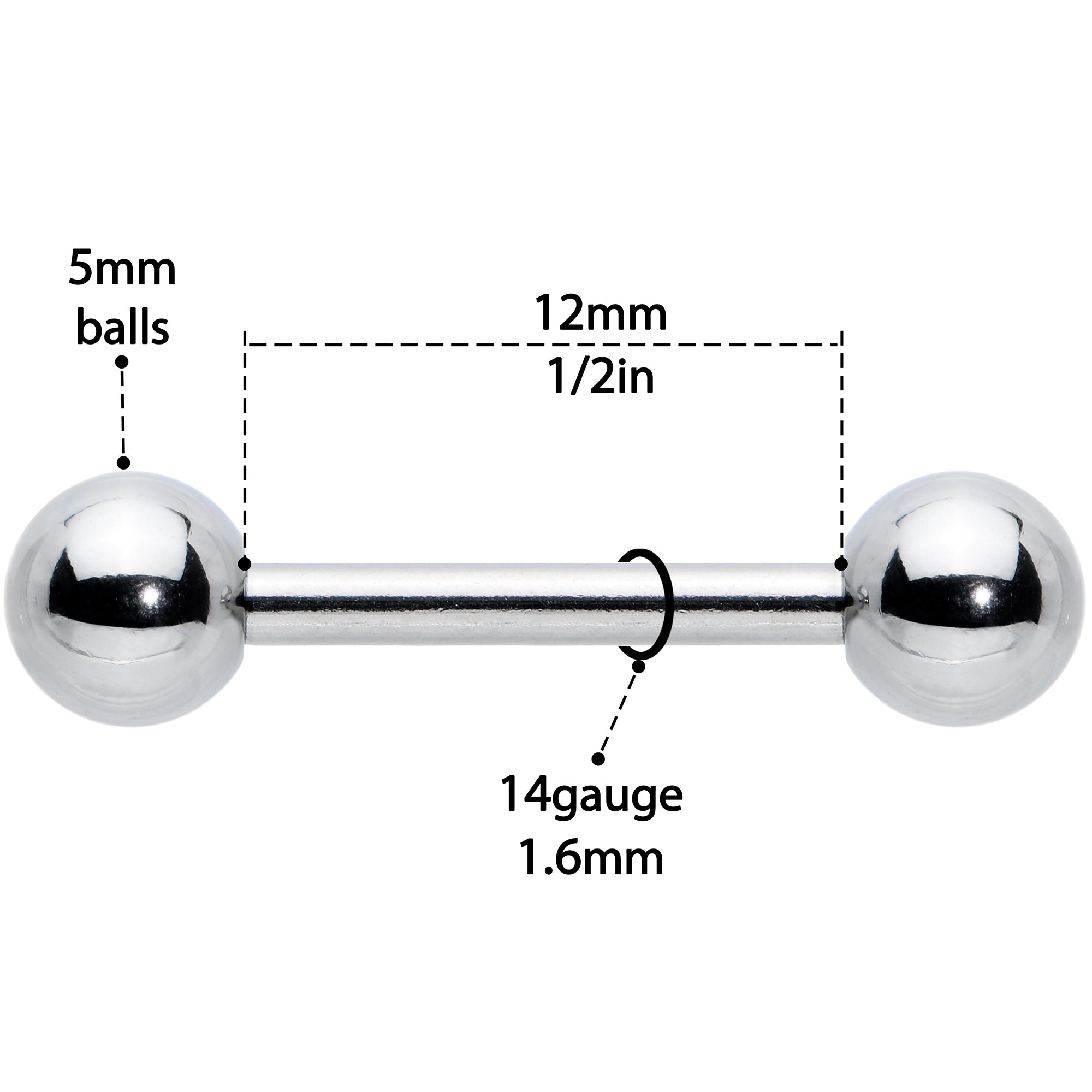 14G 1/2 Simple Classic Barbell Nipple Ring Set