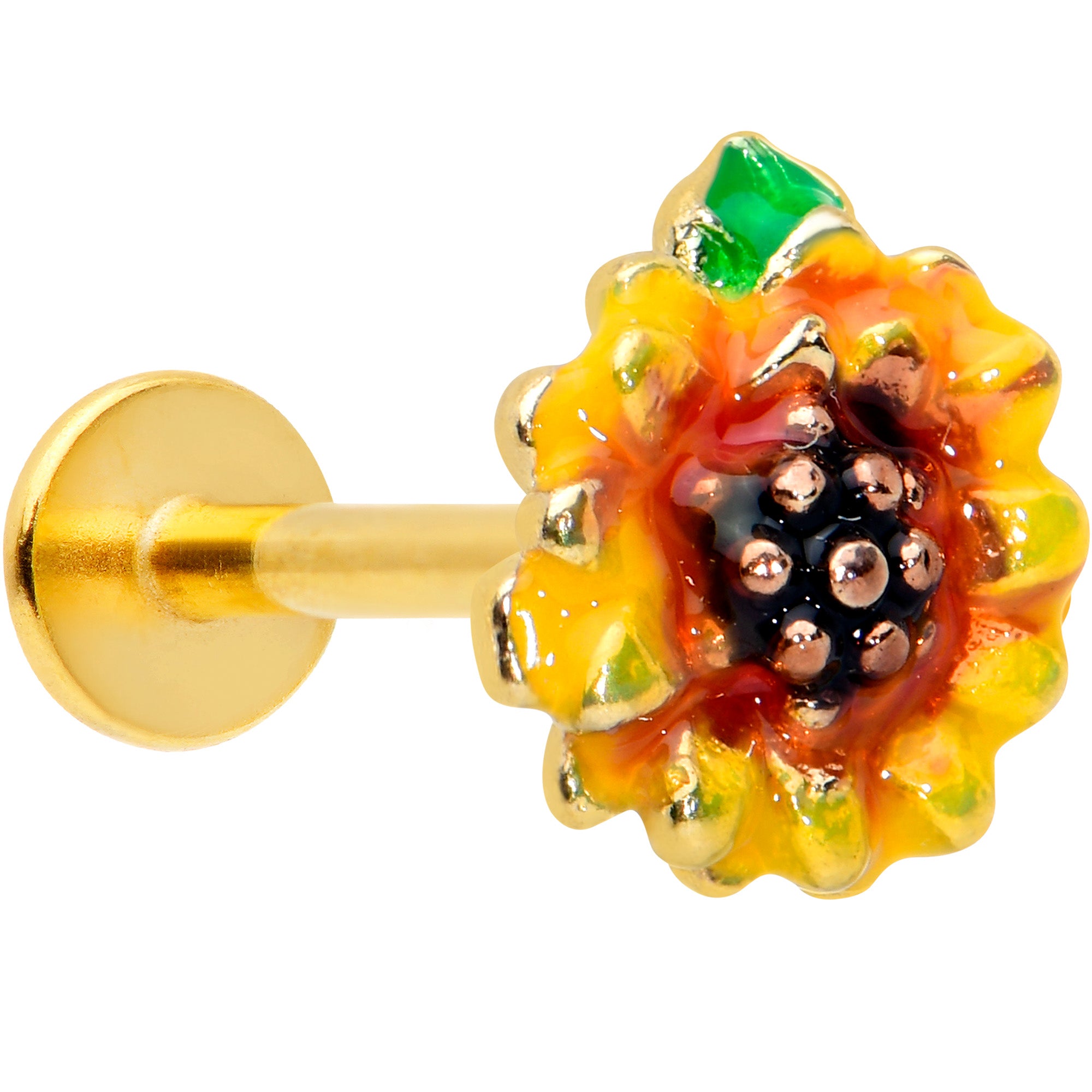 16G 5/16 Gold Tone Summer Sunflower Labret Monroe Tragus