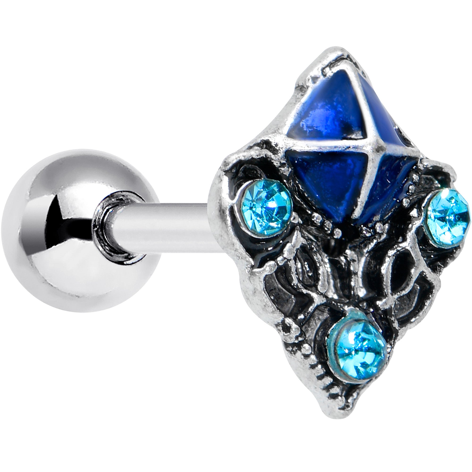 16G 1/4 Blue Gem Rococo Blue Cartilage Tragus Earring