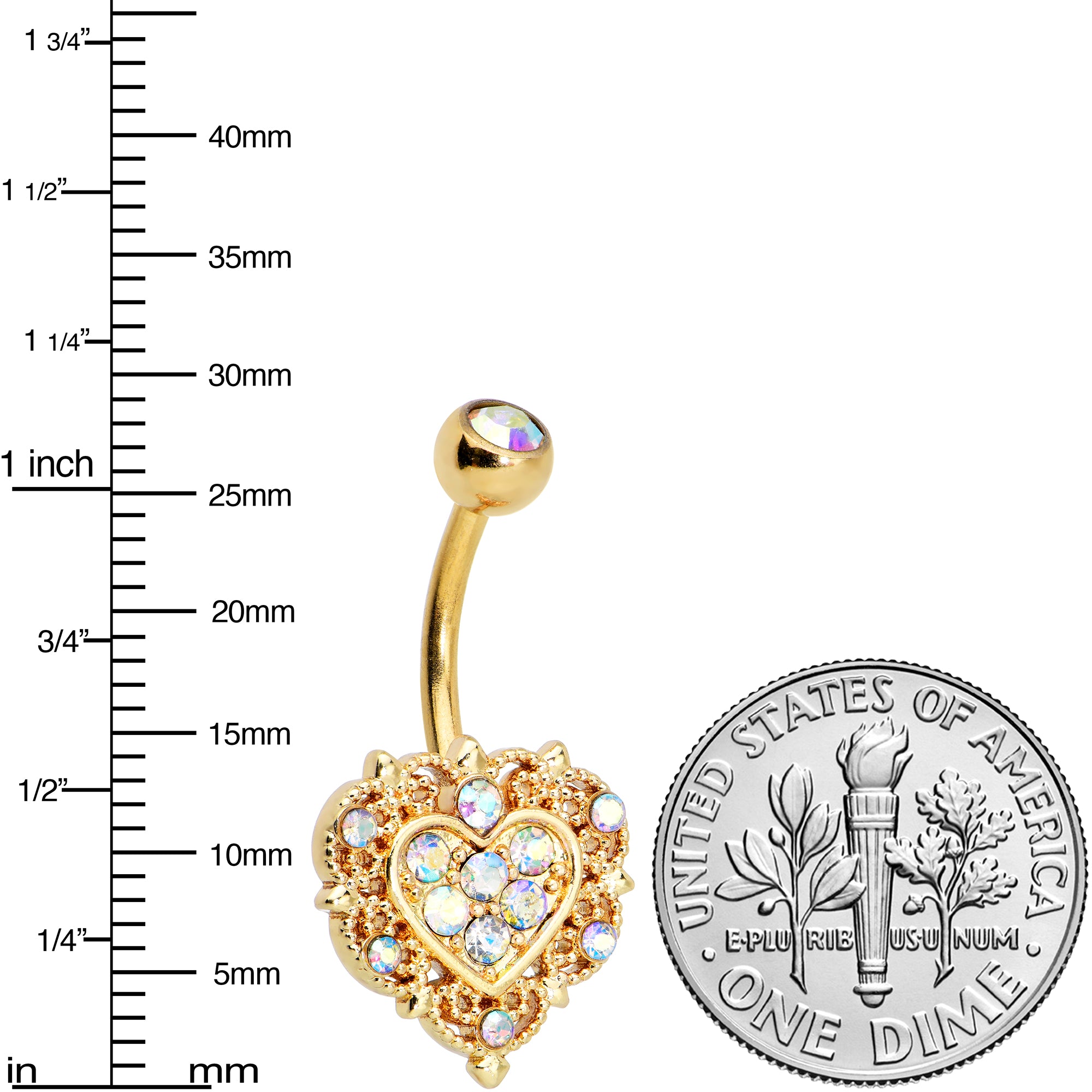 Aurora Gem Gold Tone Baroque Heart Valentines Day Belly Ring