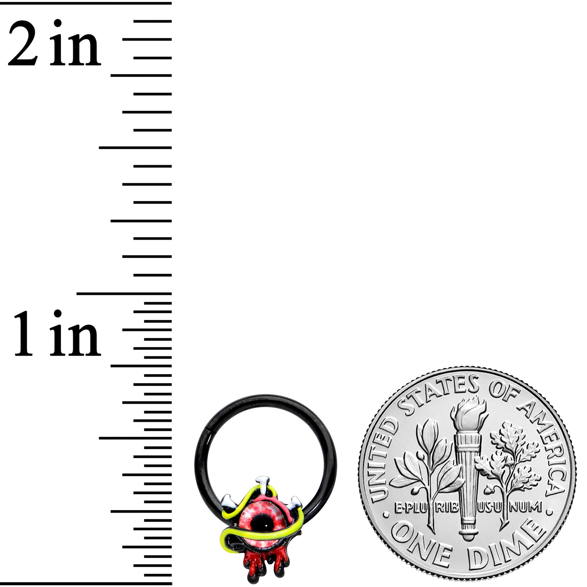 16G 3/8 Black Spiky Eyeball Halloween Hinged Segment Ring